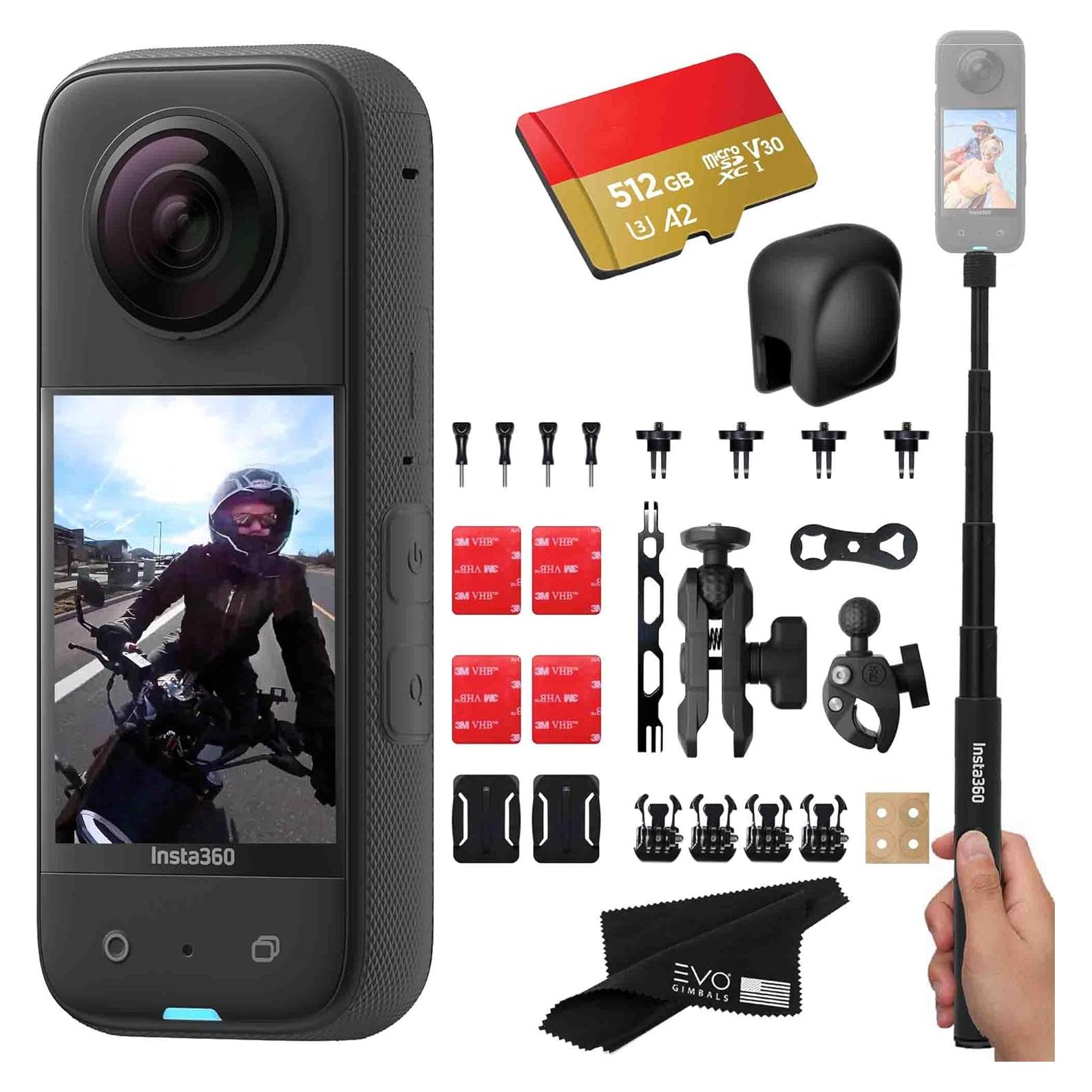 Cámara de Acción 360 Insta360 X3 con Accesorios para Motocicleta