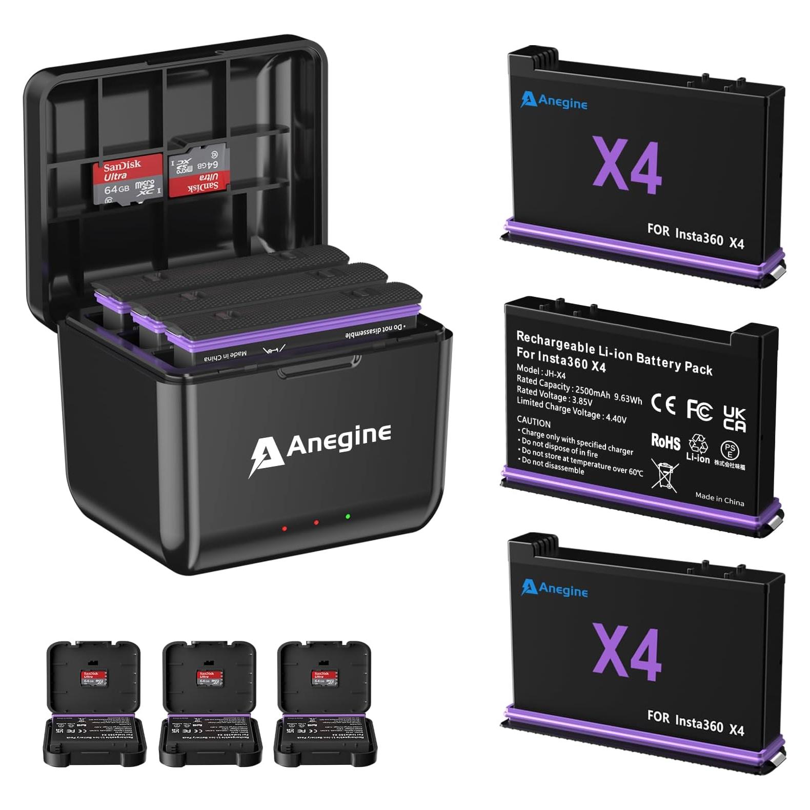 Batería Anegine X4 2500mAh y Cargador Rápido 3 Canales para Insta360 X4