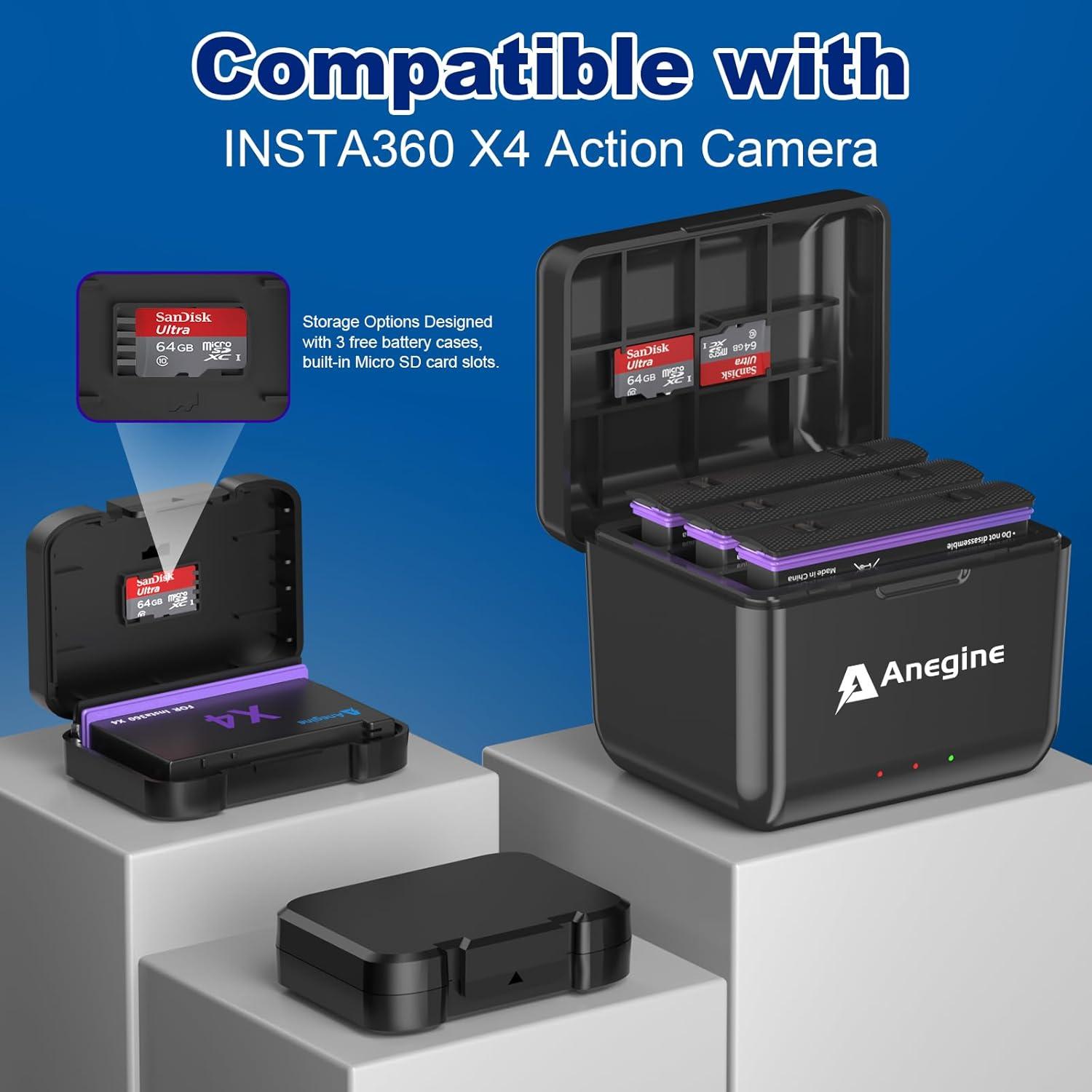 Batería Anegine X4 2500mAh y Cargador Rápido 3 Canales para Insta360 X4