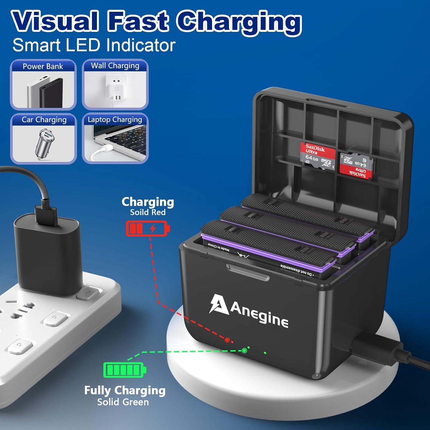 Batería Anegine X4 2500mAh y Cargador Rápido 3 Canales para Insta360 X4