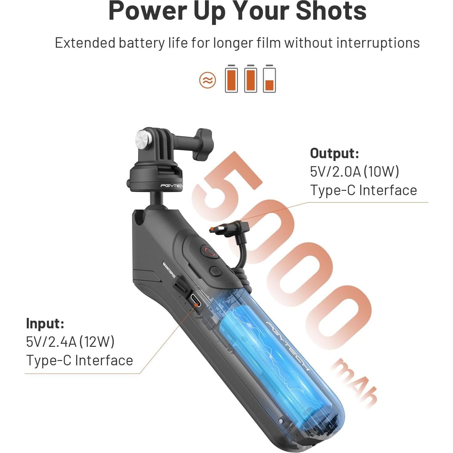 Mango de Montaje PGYTECH CapLock MantisPod Power 5000mAh