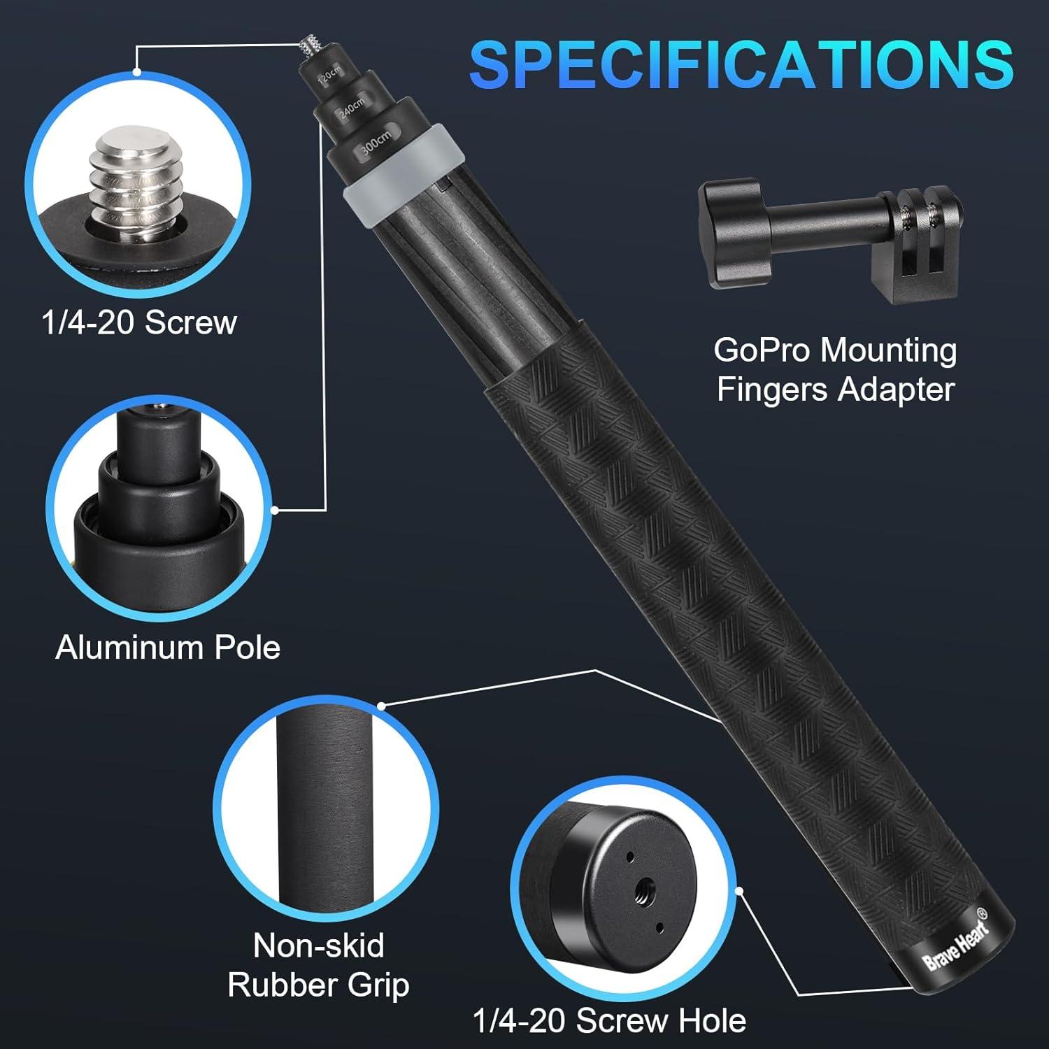 Selfie Stick Fibra de Carbono 3M 299.72cm Gris para Insta360 y DJI