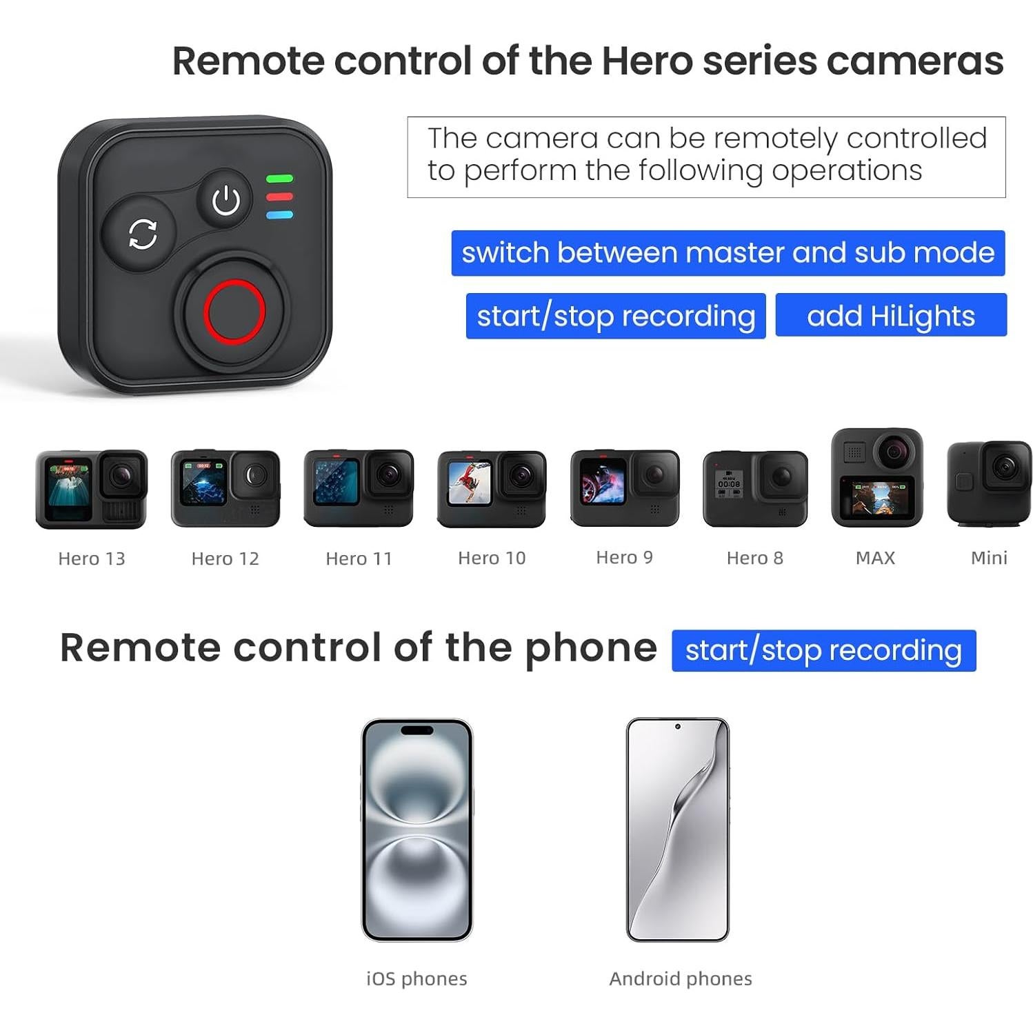 Control Remoto Bluetooth Ruichipower para Cámaras de Acción - 50m