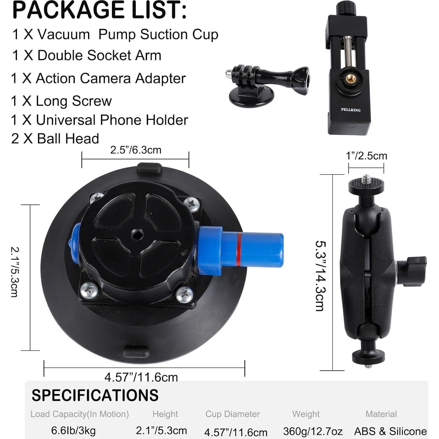 Soporte de Ventosa PellKing para Cámara y Smartphone 11.4 cm