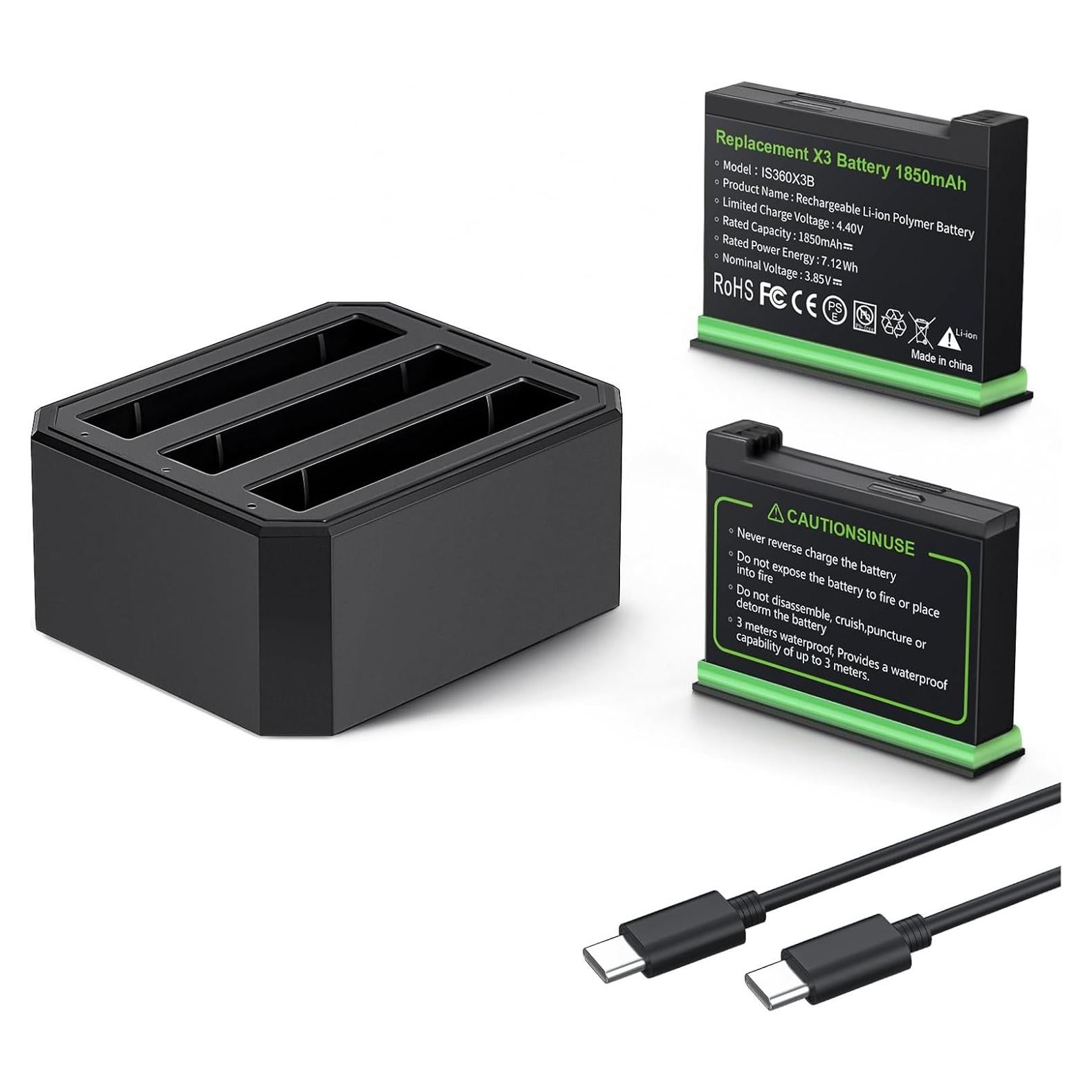 Paquete de 2 Baterías 1850mAh y Cargador ADDPOWER para Insta360 X3