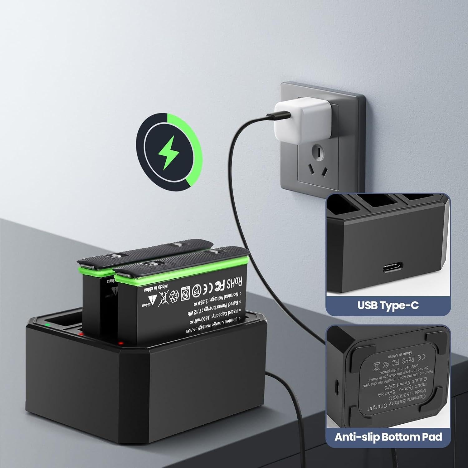 Paquete de 2 Baterías 1850mAh y Cargador ADDPOWER para Insta360 X3