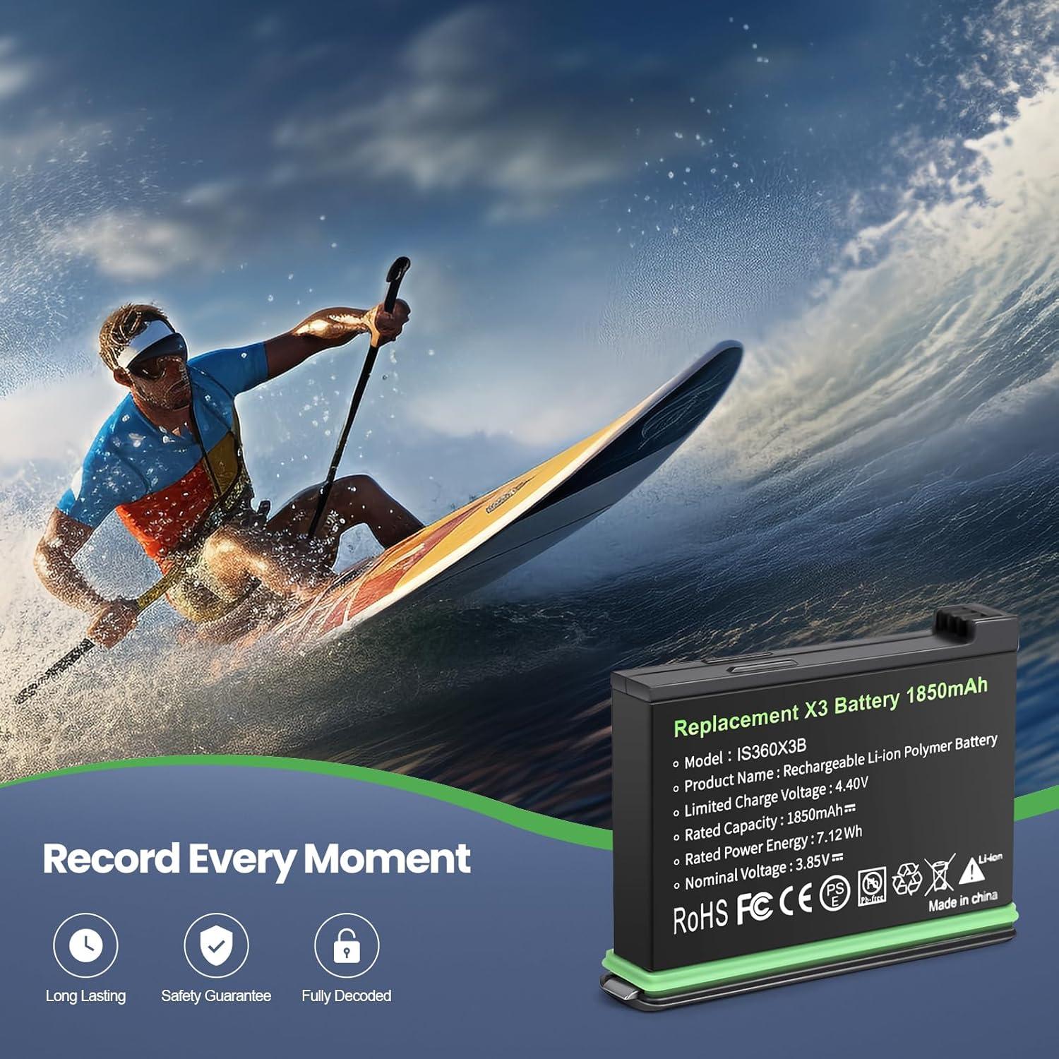 Paquete de 2 Baterías 1850mAh y Cargador ADDPOWER para Insta360 X3