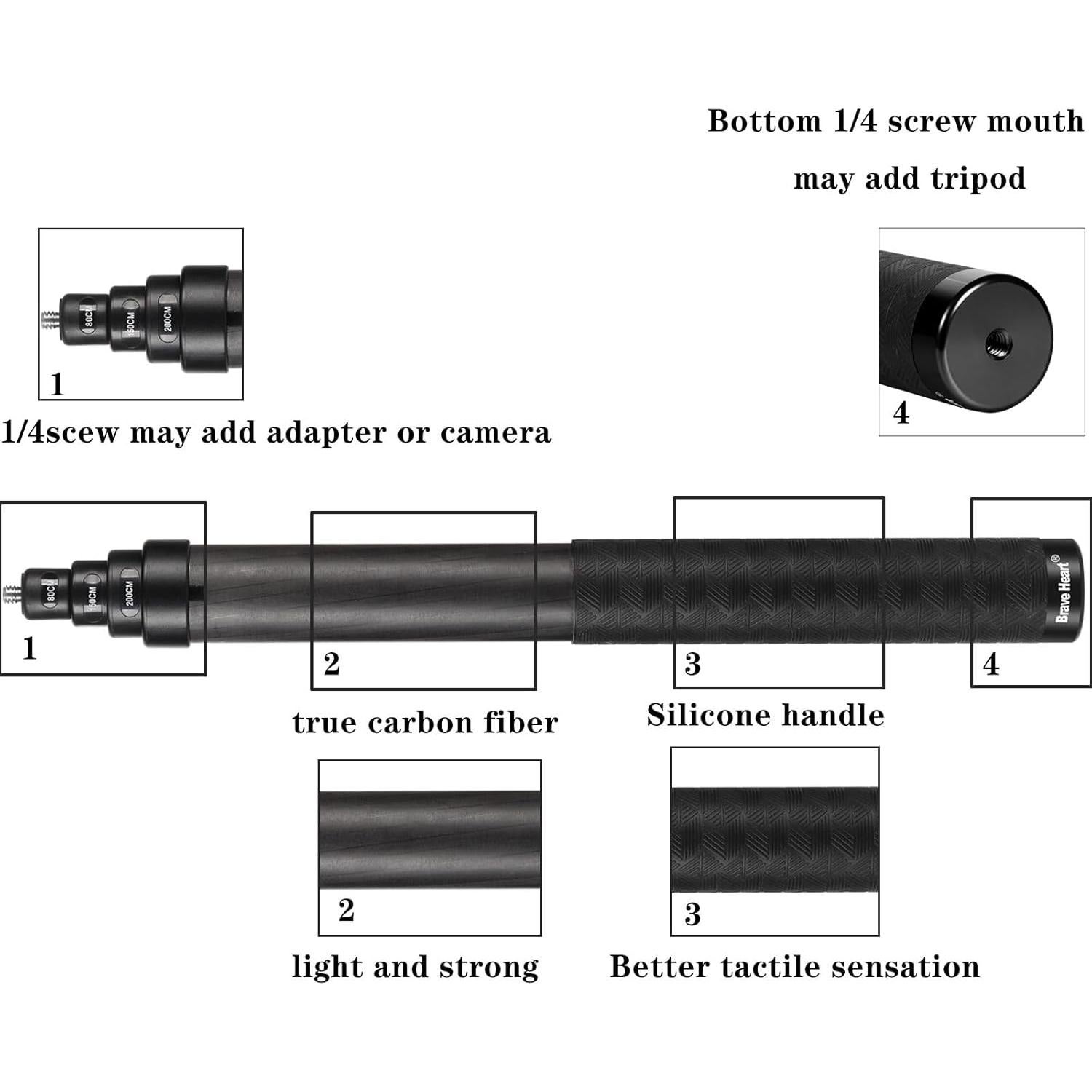 Palo de Selfie Invisible Brave Heart 33-200cm para Insta360 y GoPro
