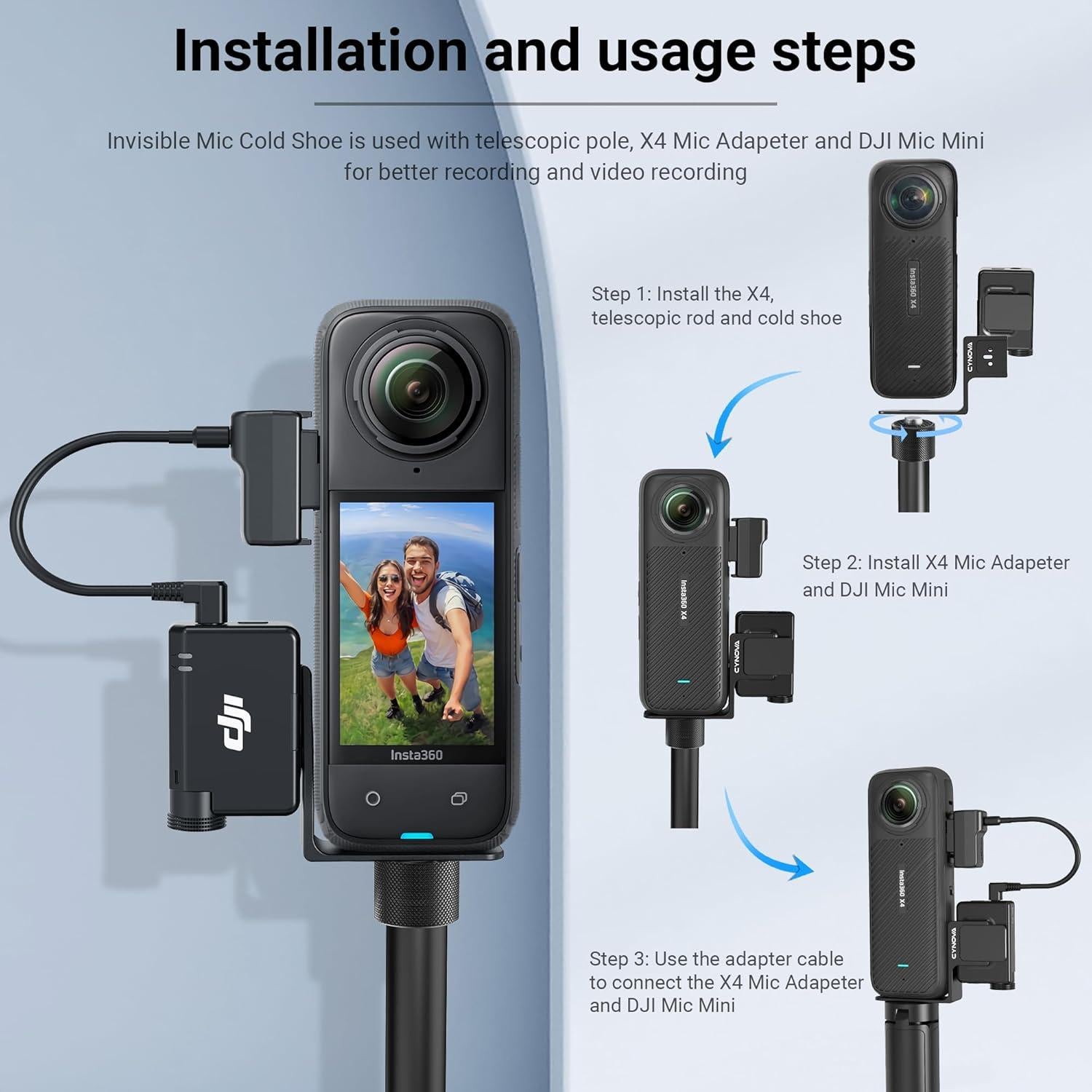 Soporte Mini Mic Invisible CYNOVA para Insta360 X4/X3