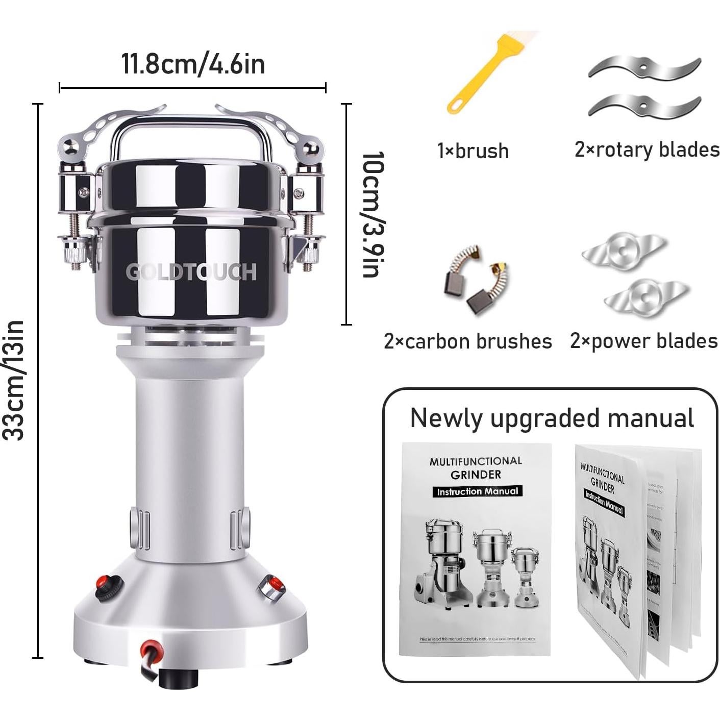 Molino de Granos Goldtouch 150g 1500W Acero Inoxidable