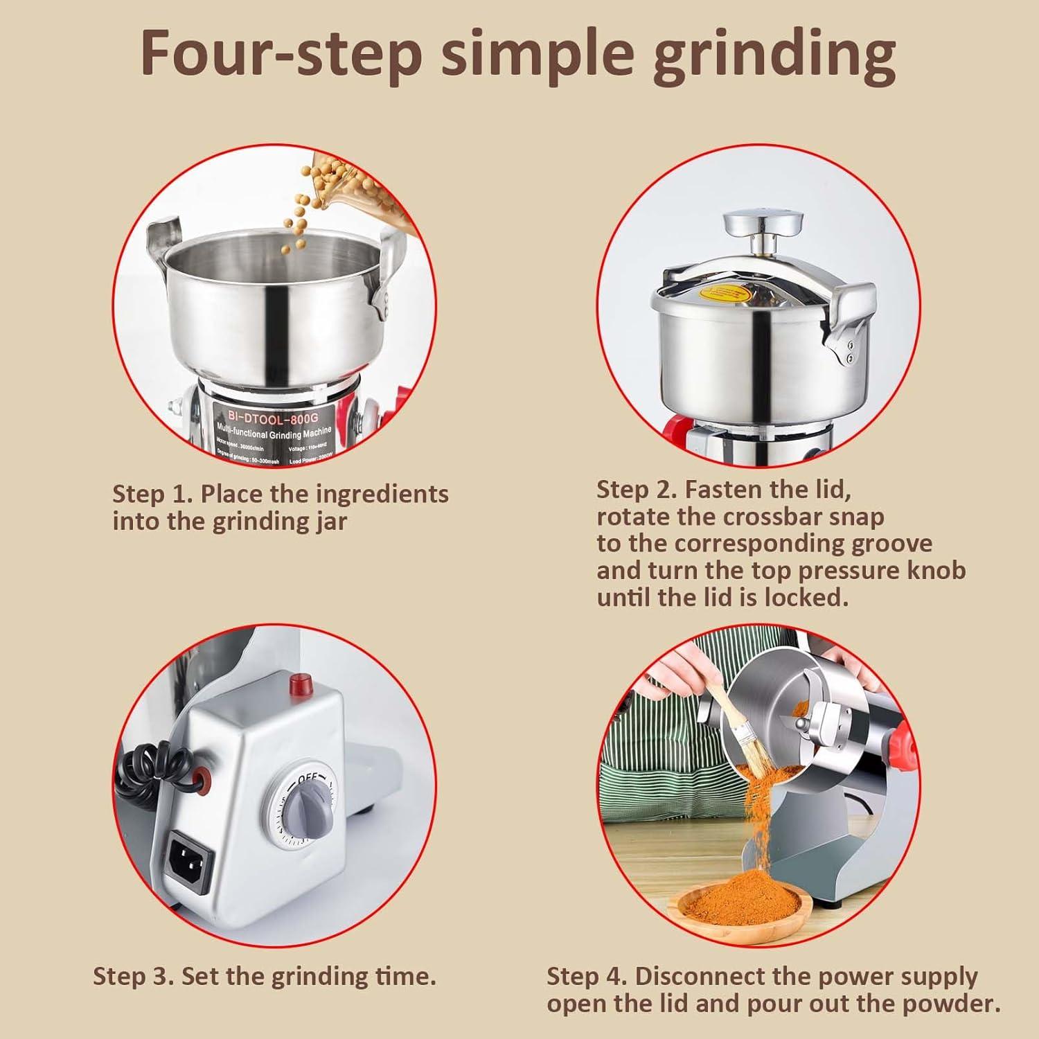 Molino de Grano Eléctrico BI-DTOOL 2000g 3600W Acero Inoxidable