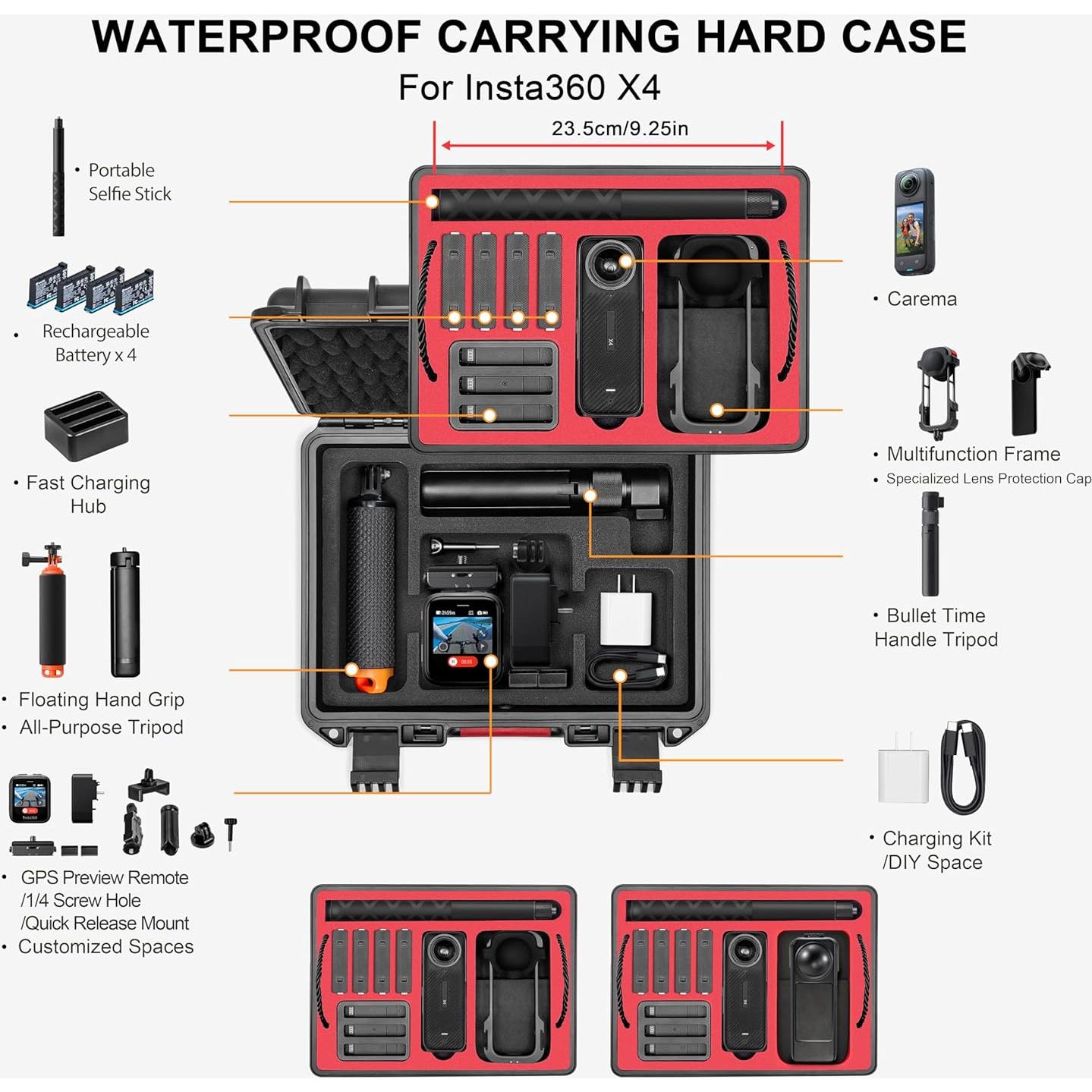 Funda Impermeable Tomat para Insta360 X4/X3, Doble Capa, IP67