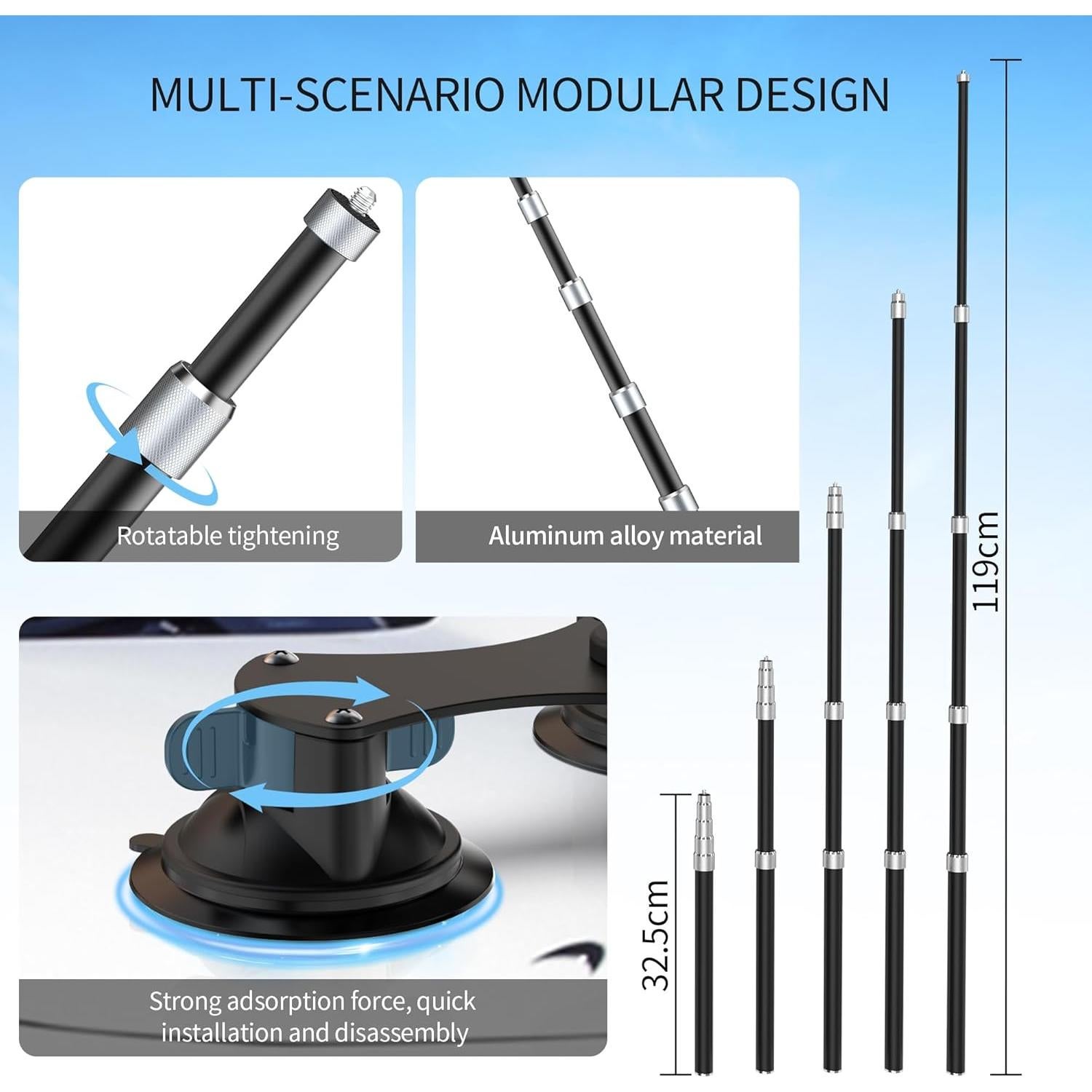 Soporte de Coche AOEYOO 5 Ventosas para Insta360 y GoPro