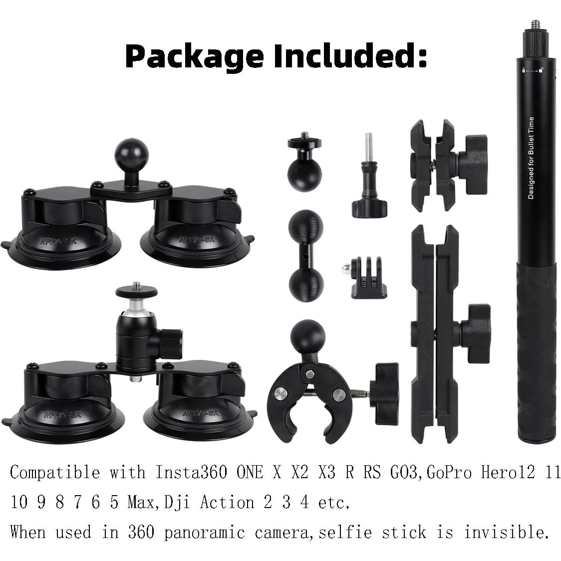 Soporte de Coche para Insta360 con Ventosas y Palo de Selfie