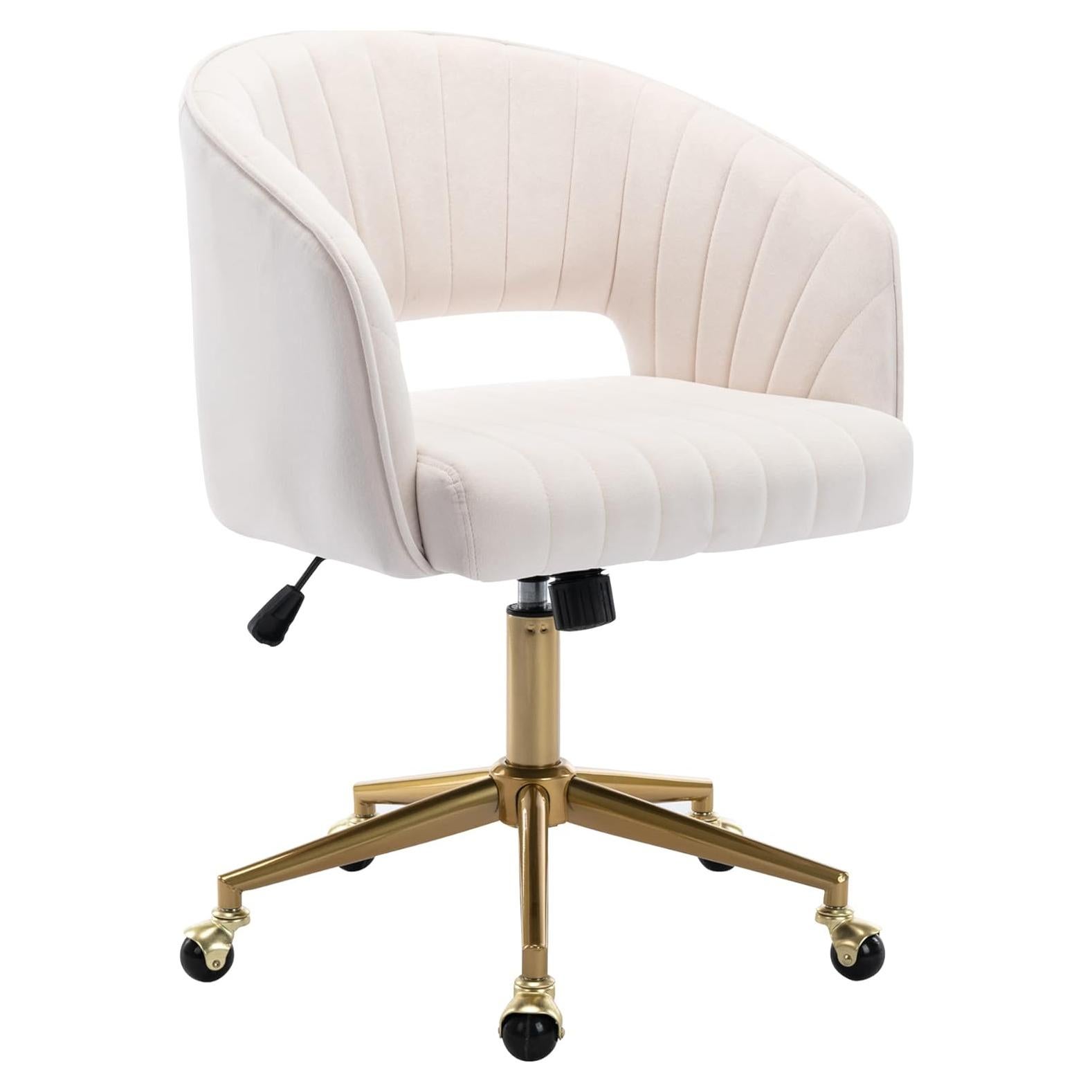 Silla de Oficina Giratoria KCC de Terciopelo Crema Ergonómica