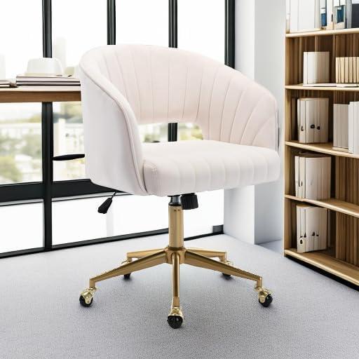 Silla de Oficina Giratoria KCC de Terciopelo Crema Ergonómica