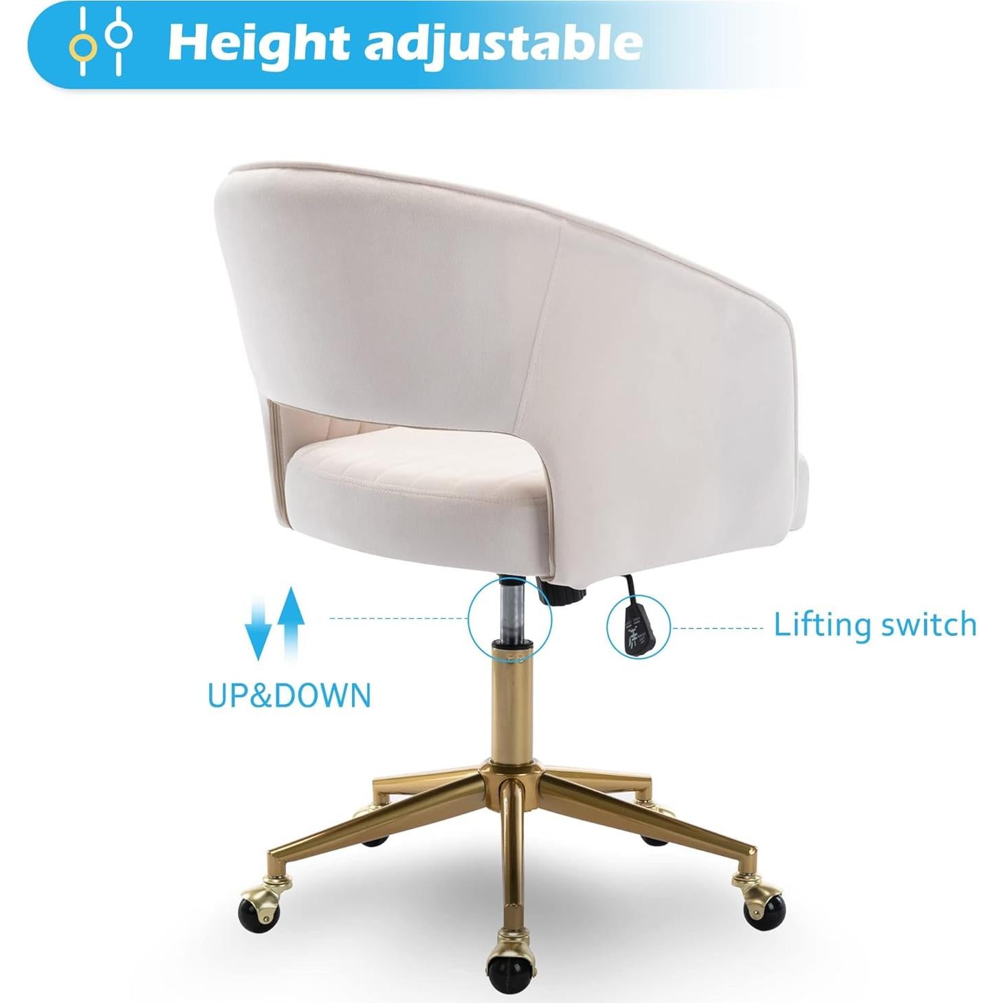 Silla de Oficina Giratoria KCC de Terciopelo Crema Ergonómica