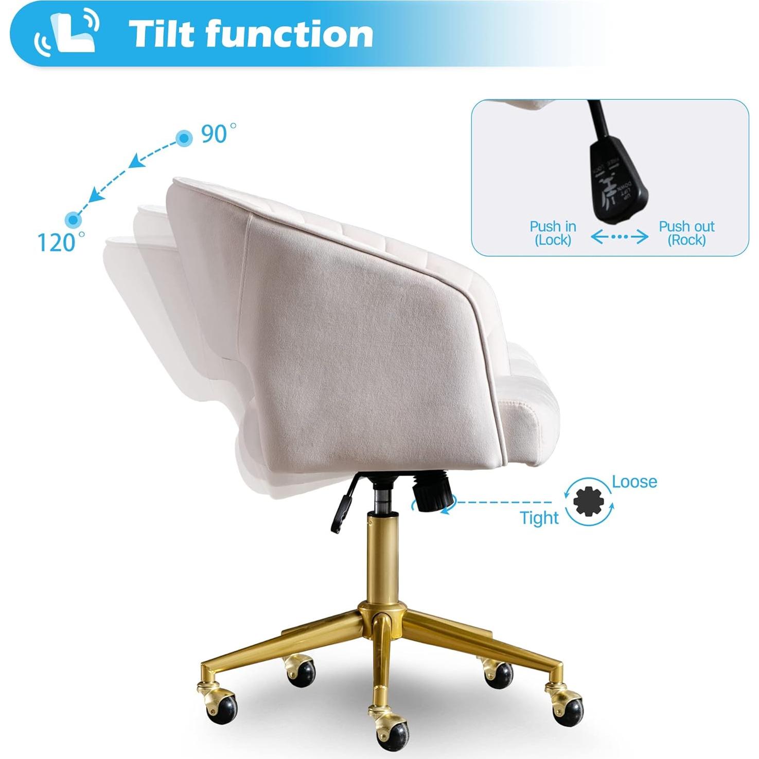 Silla de Oficina Giratoria KCC de Terciopelo Crema Ergonómica