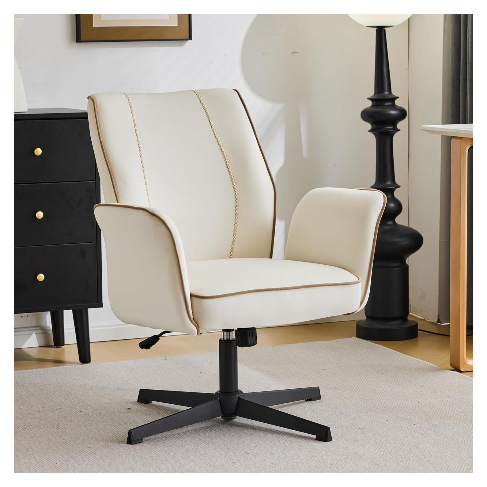 Silla de Oficina VINGLI Terciopelo Blanco Acolchada 360°