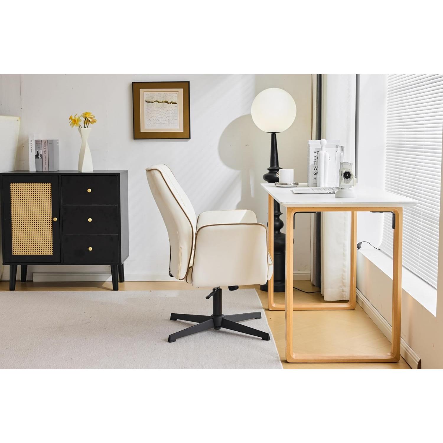 Silla de Oficina VINGLI Terciopelo Blanco Acolchada 360°