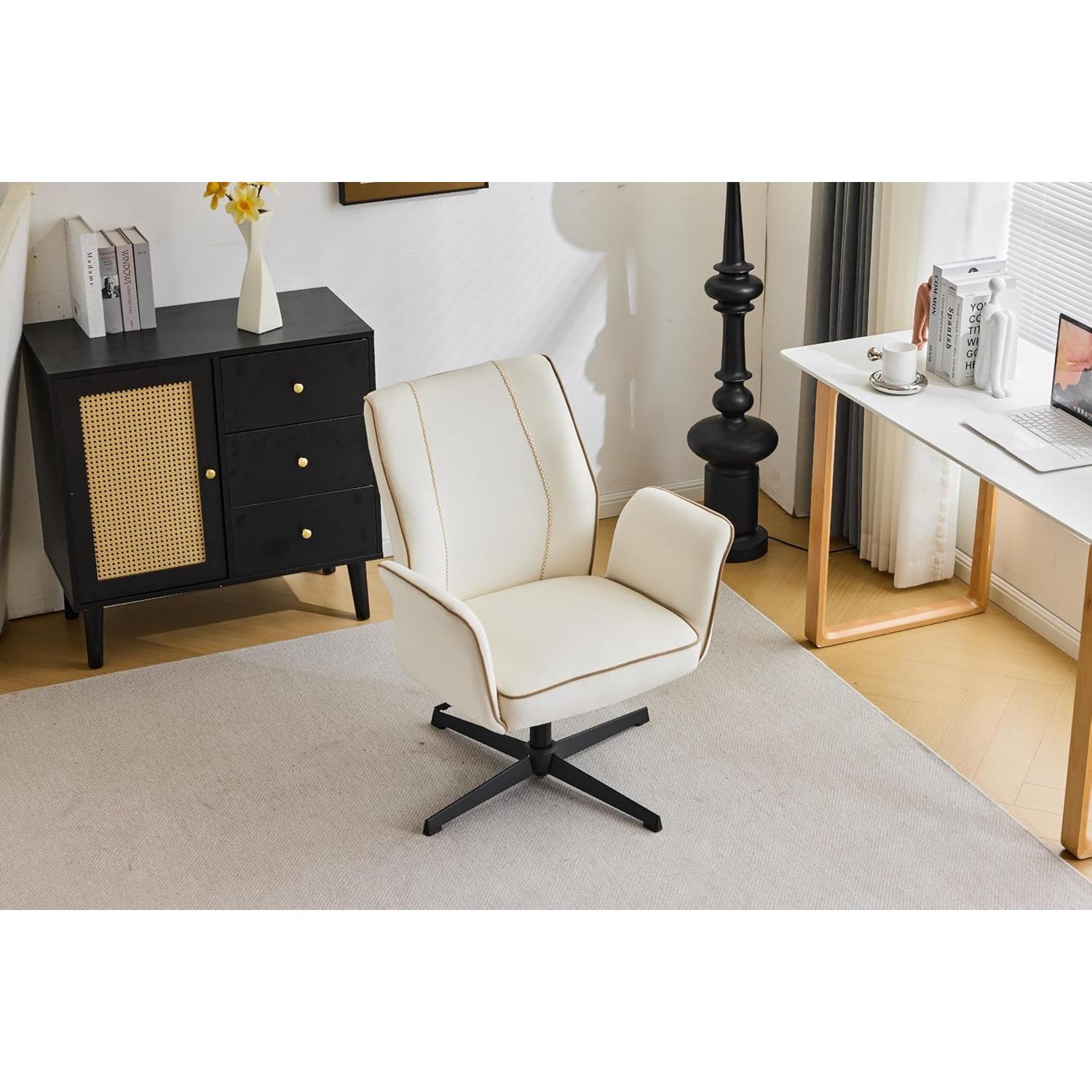 Silla de Oficina VINGLI Terciopelo Blanco Acolchada 360°