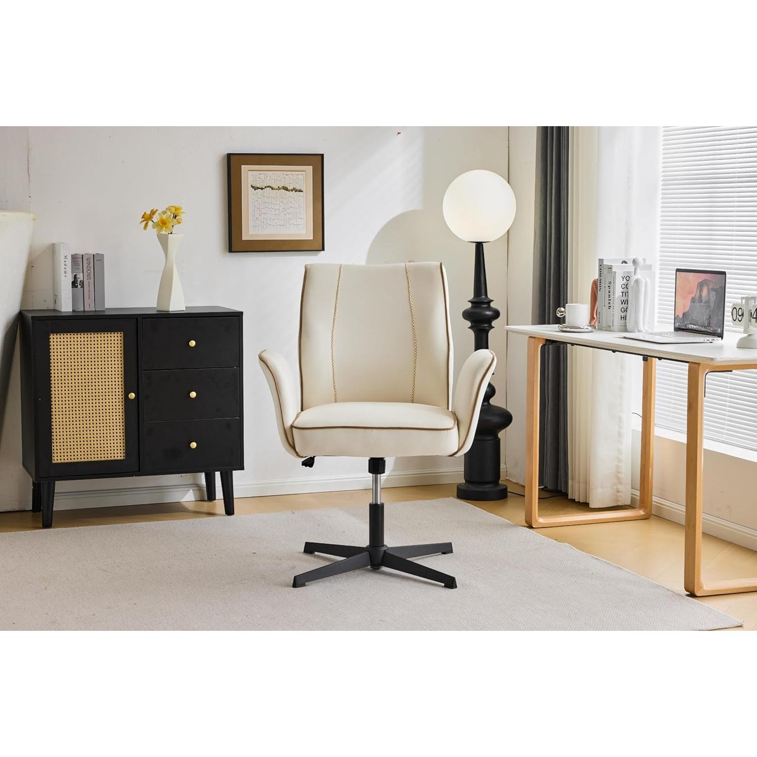 Silla de Oficina VINGLI Terciopelo Blanco Acolchada 360°