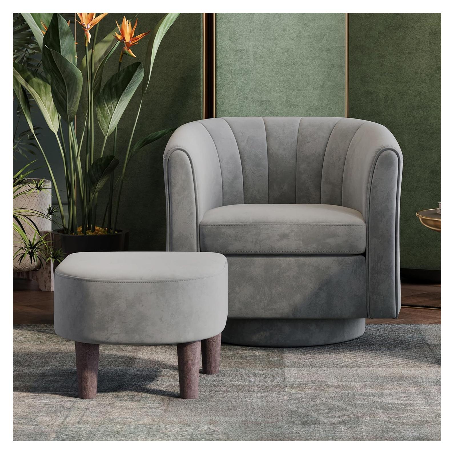 Silla de Acento Giratoria LINSY con Otomán Gris 360°