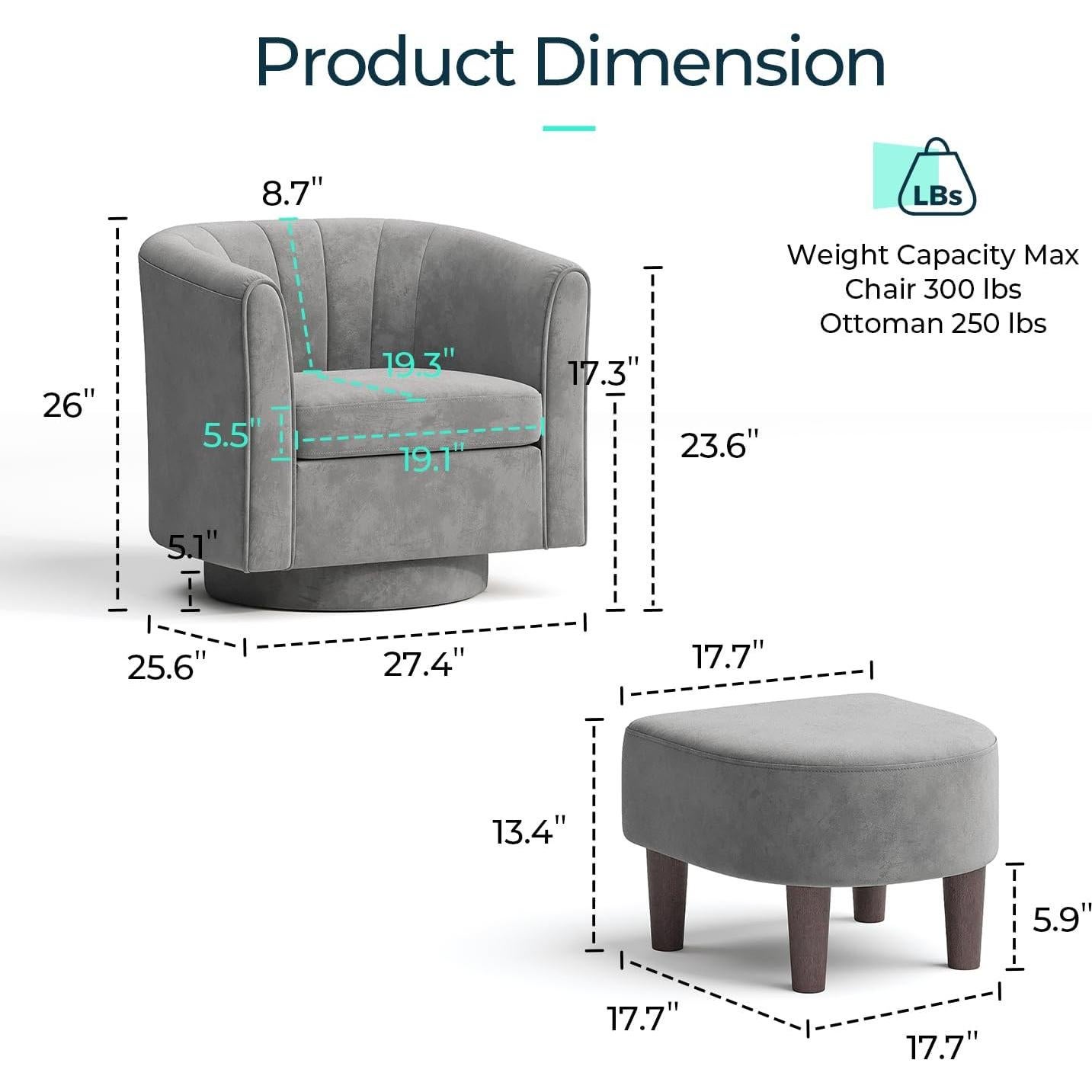 Silla de Acento Giratoria LINSY con Otomán Gris 360°