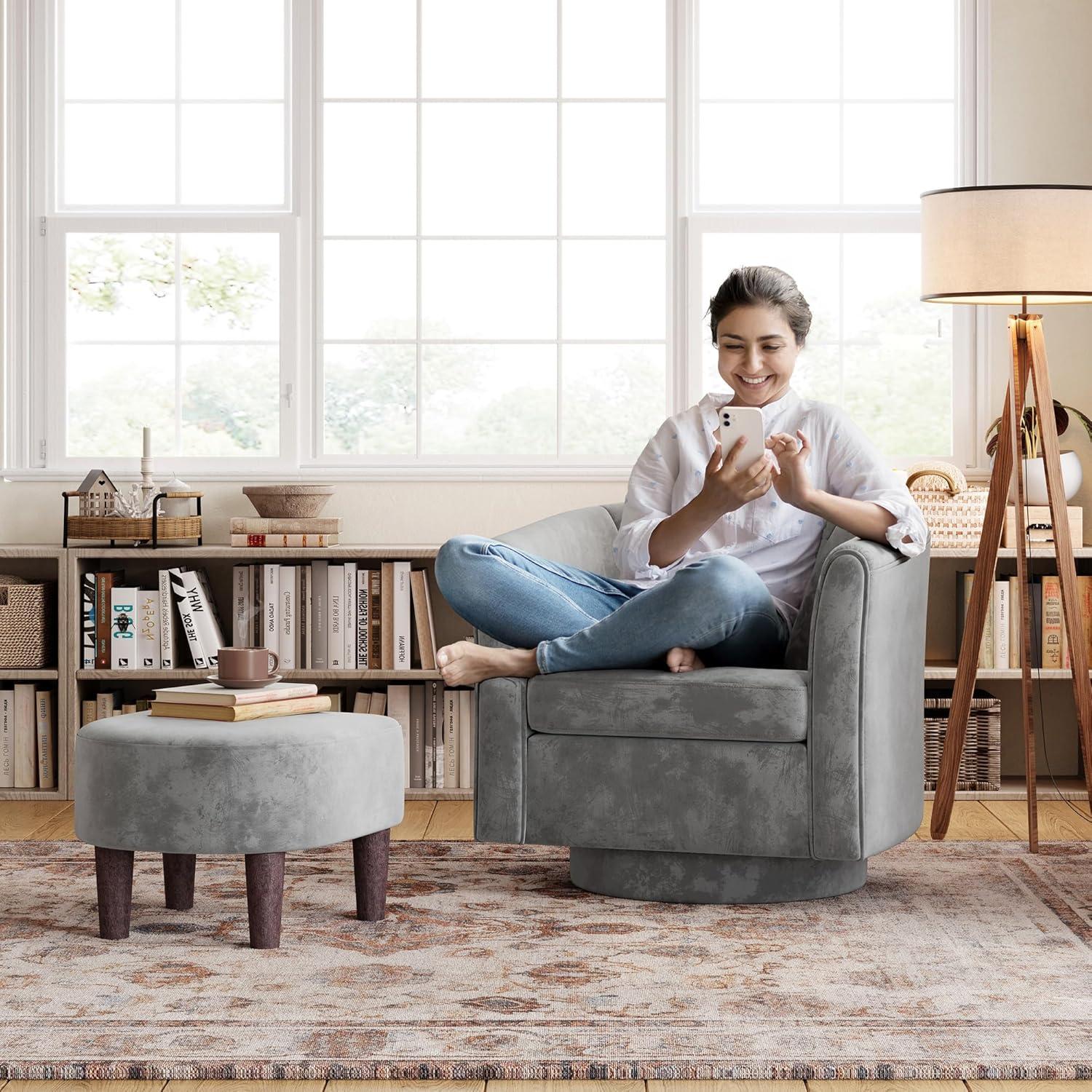 Silla de Acento Giratoria LINSY con Otomán Gris 360°