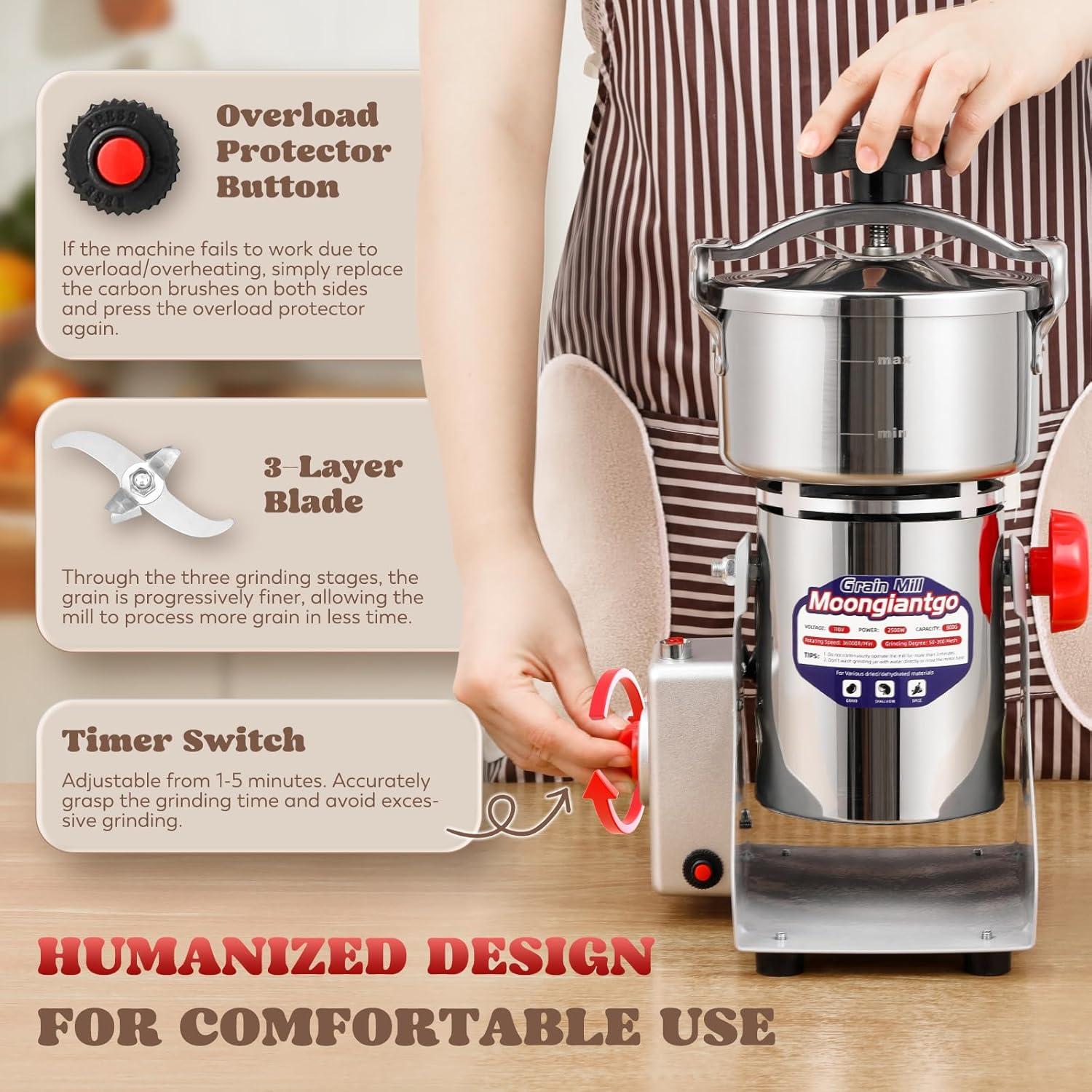 Molinillo de Granos Eléctrico Moongiantgo 800g 2500W