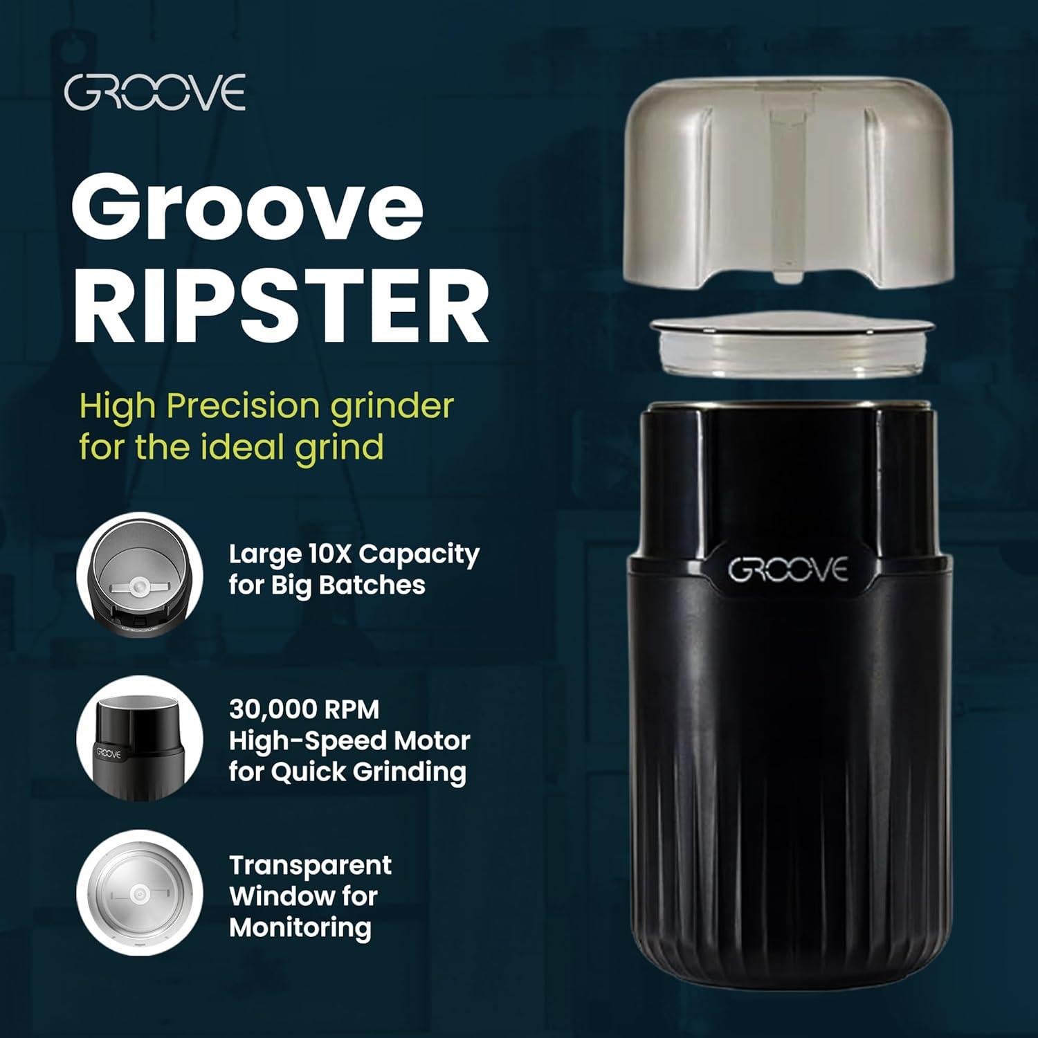 Molino Eléctrico Groove Ripster 30,000 RPM Acero Inoxidable