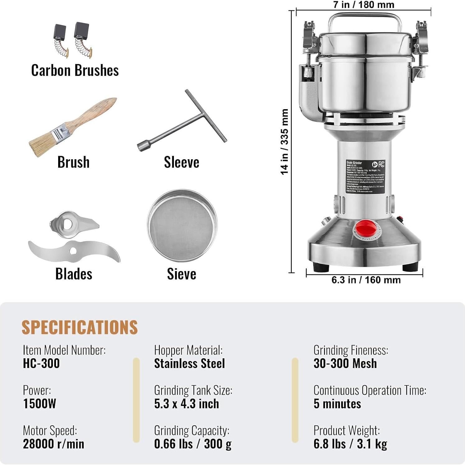 Molinillo Eléctrico de Granos Happybuy HC-300 300g Acero Inoxidable