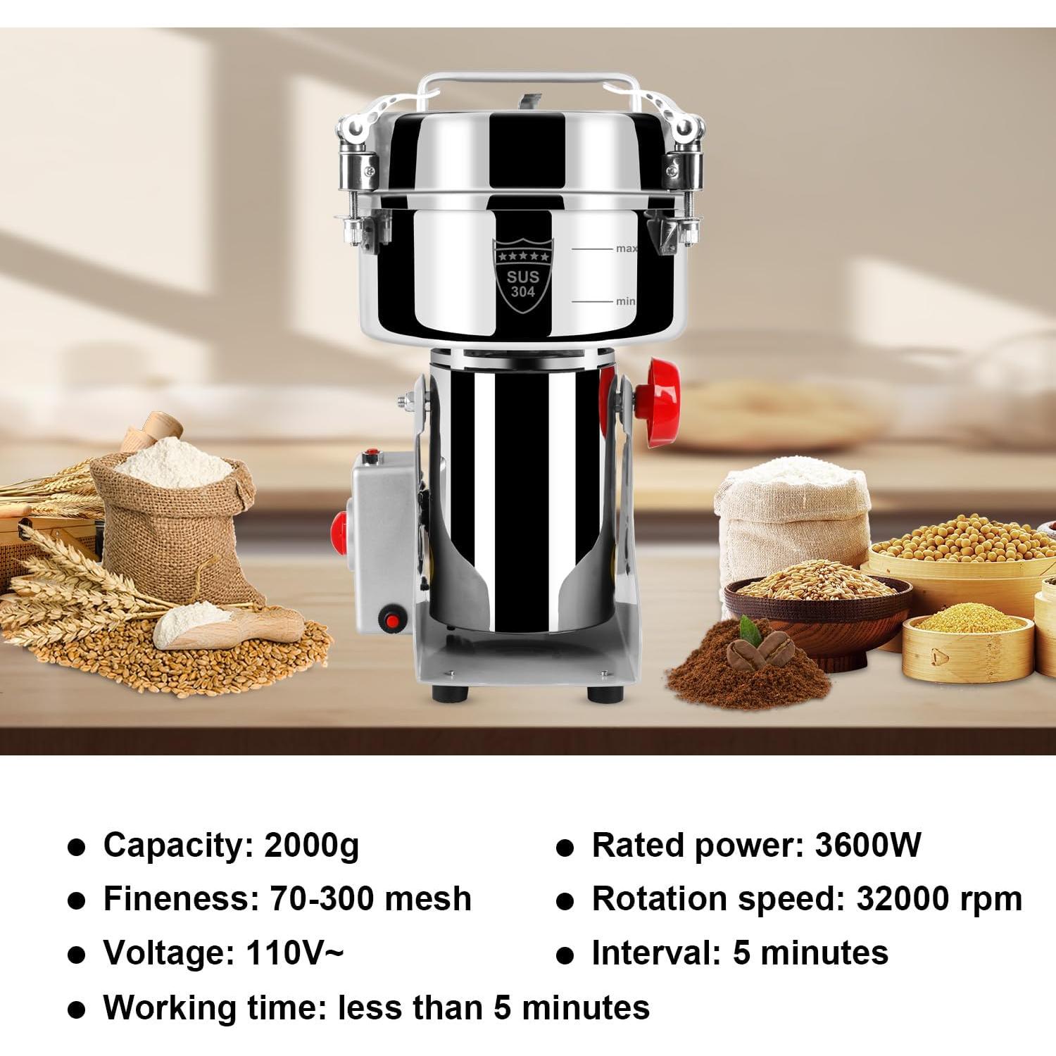 Molino de Granos Eléctrico WERISE 2000g Acero Inoxidable