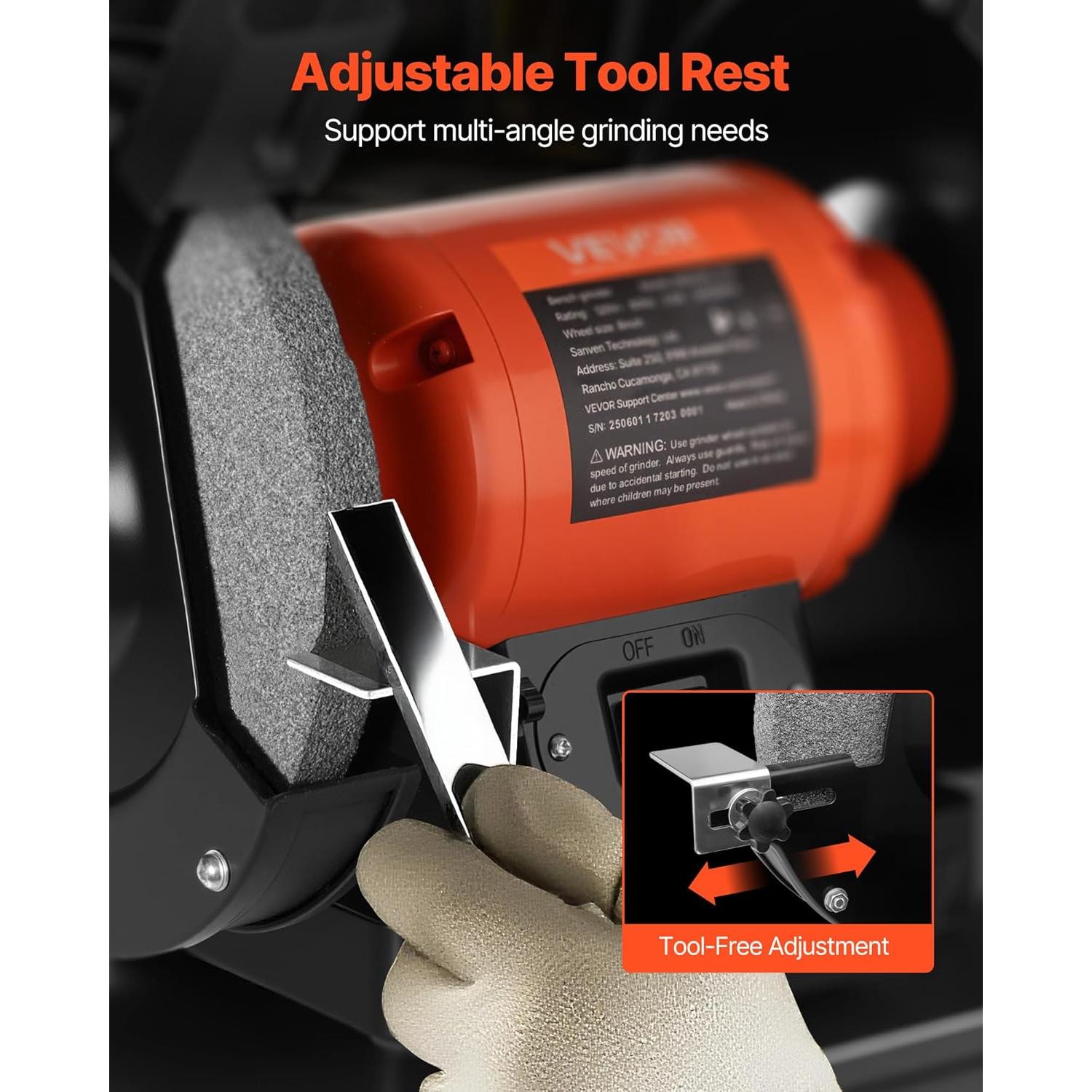 Esmeril de Banco VEVOR 8" 550W 3450RPM con Ruedas de 36/60 Granos
