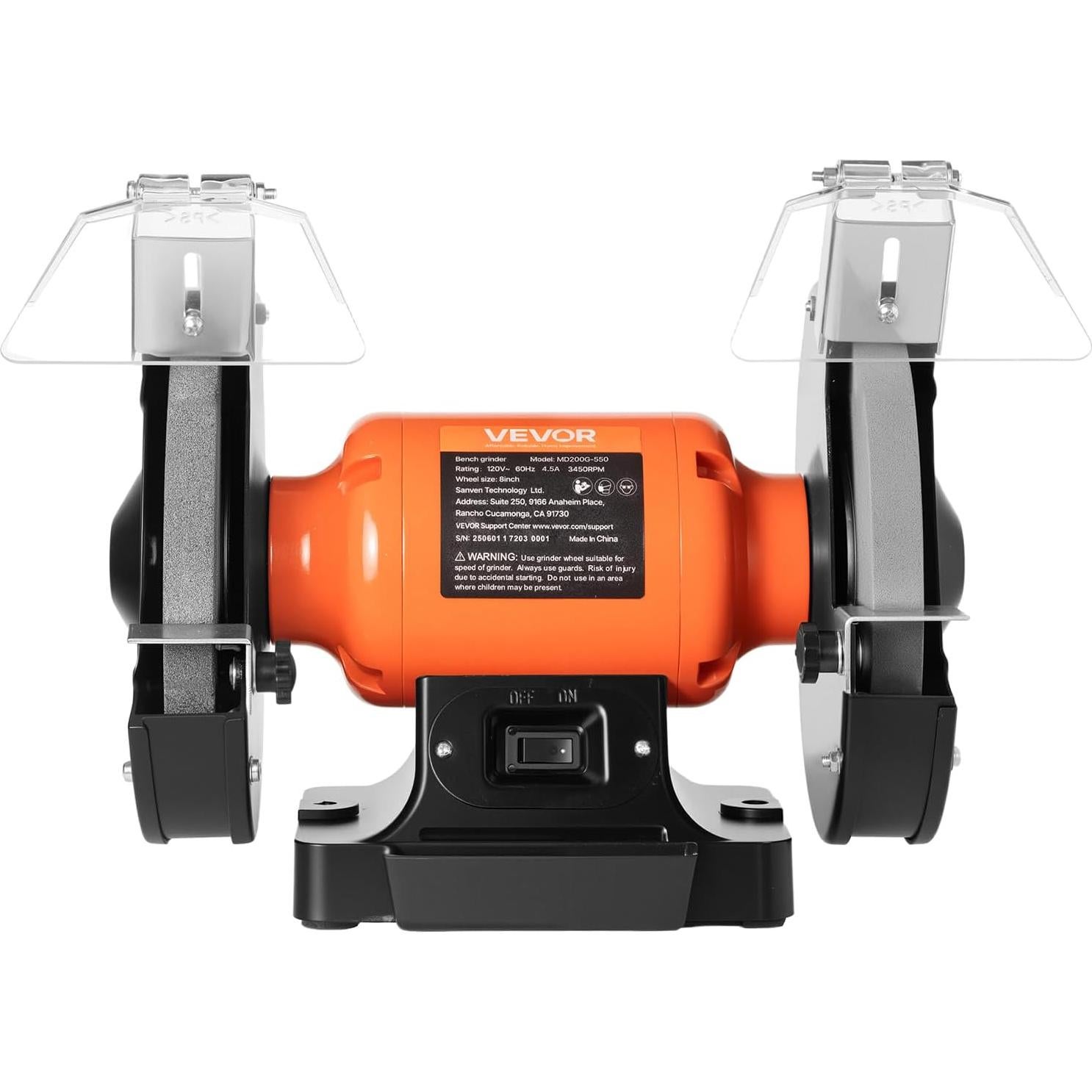 Esmeril de Banco VEVOR 8" 550W 3450RPM con Ruedas de 36/60 Granos