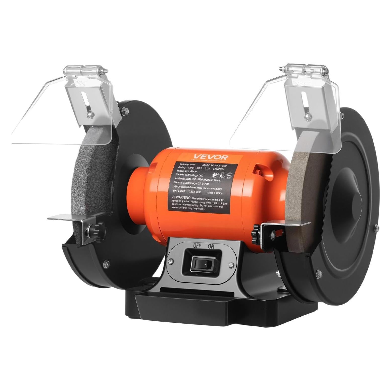 Esmeril de Banco VEVOR 8" 350W 3450RPM con Ruedas de 36/60 Granos