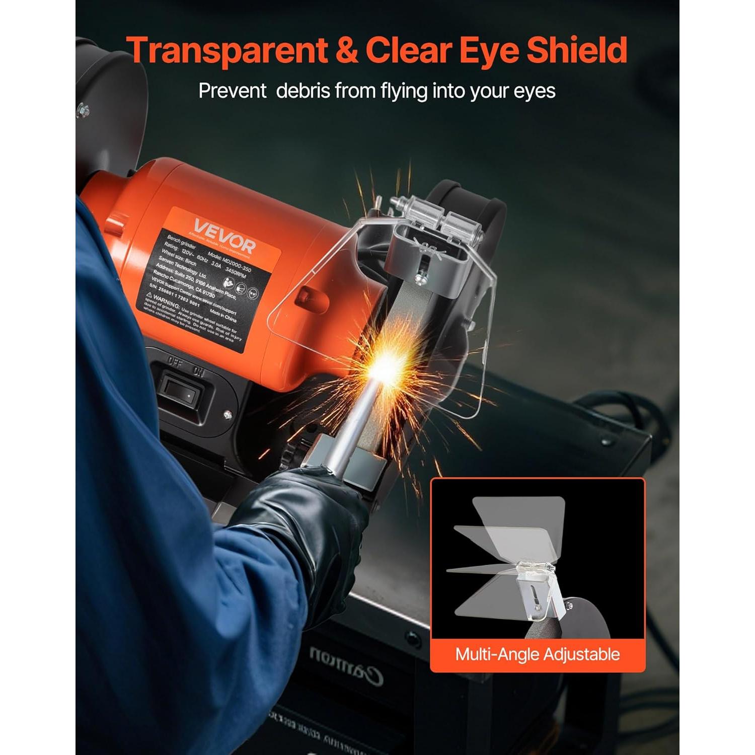 Esmeril de Banco VEVOR 8" 350W 3450RPM con Ruedas de 36/60 Granos