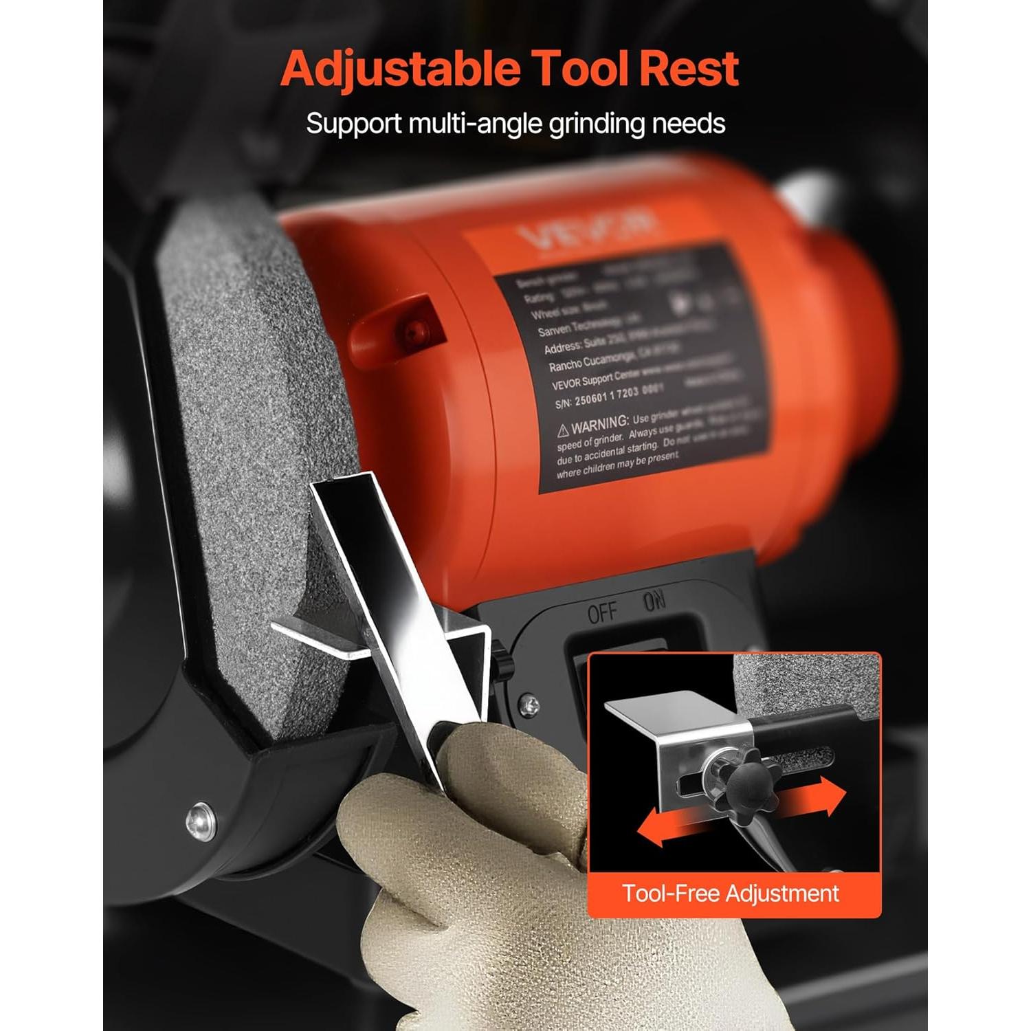 Esmeril de Banco VEVOR 8" 350W 3450RPM con Ruedas de 36/60 Granos
