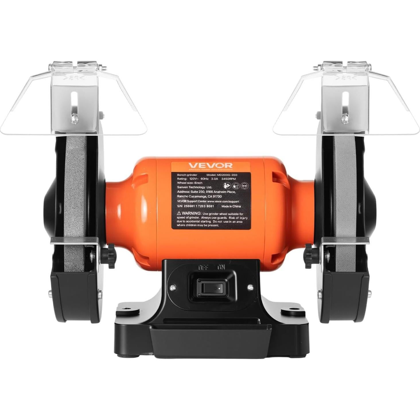 Esmeril de Banco VEVOR 8" 350W 3450RPM con Ruedas de 36/60 Granos