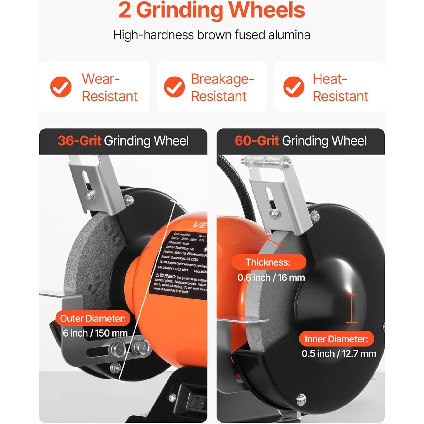 Esmeril de Banco VEVOR 6" 250W 3450RPM con Luz LED