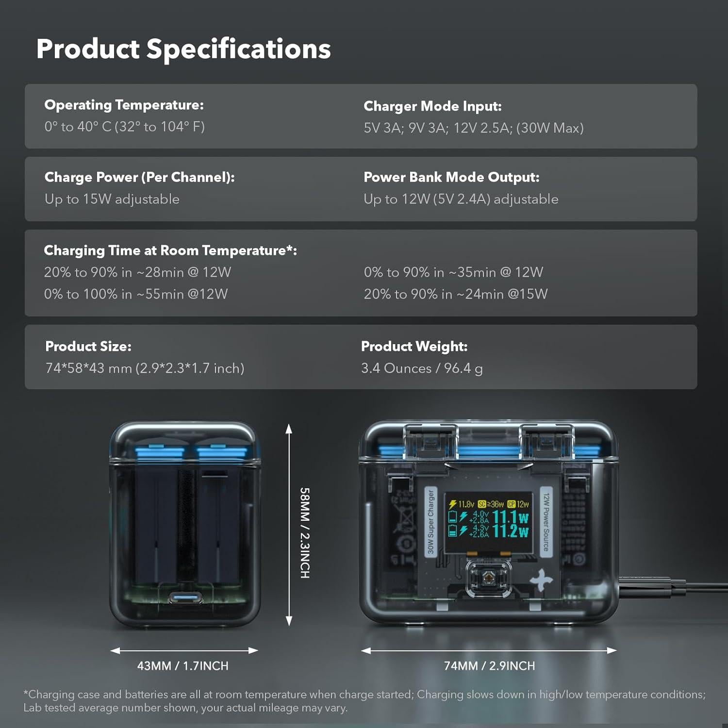 Cargador Rápido SYMIK para Batería Insta360 X3 - 30W