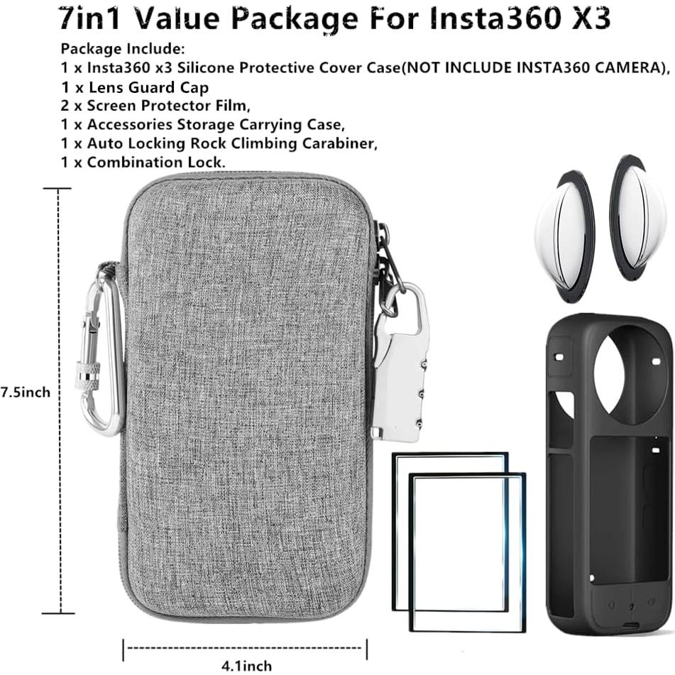 Kit 7en1 Accesorios para Insta360 X3 - Funda, Lentes, Bolsa