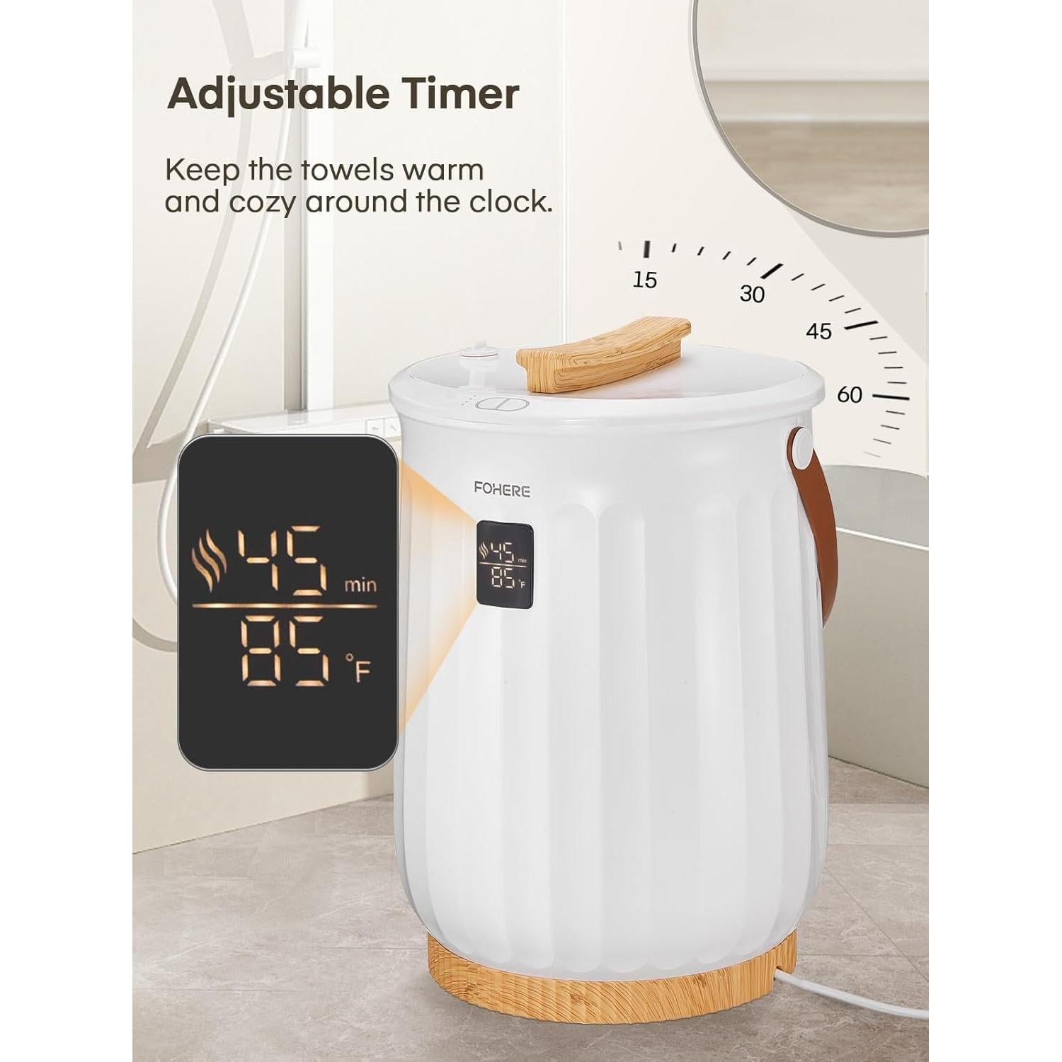 Calentador de Toallas FOHERE 20L Blanco con Temporizador y Fragancia