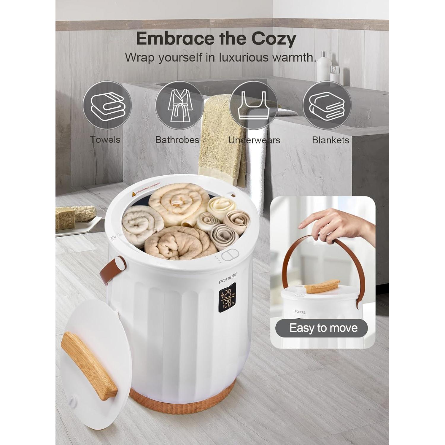 Calentador de Toallas FOHERE 20L Blanco con Temporizador y Fragancia