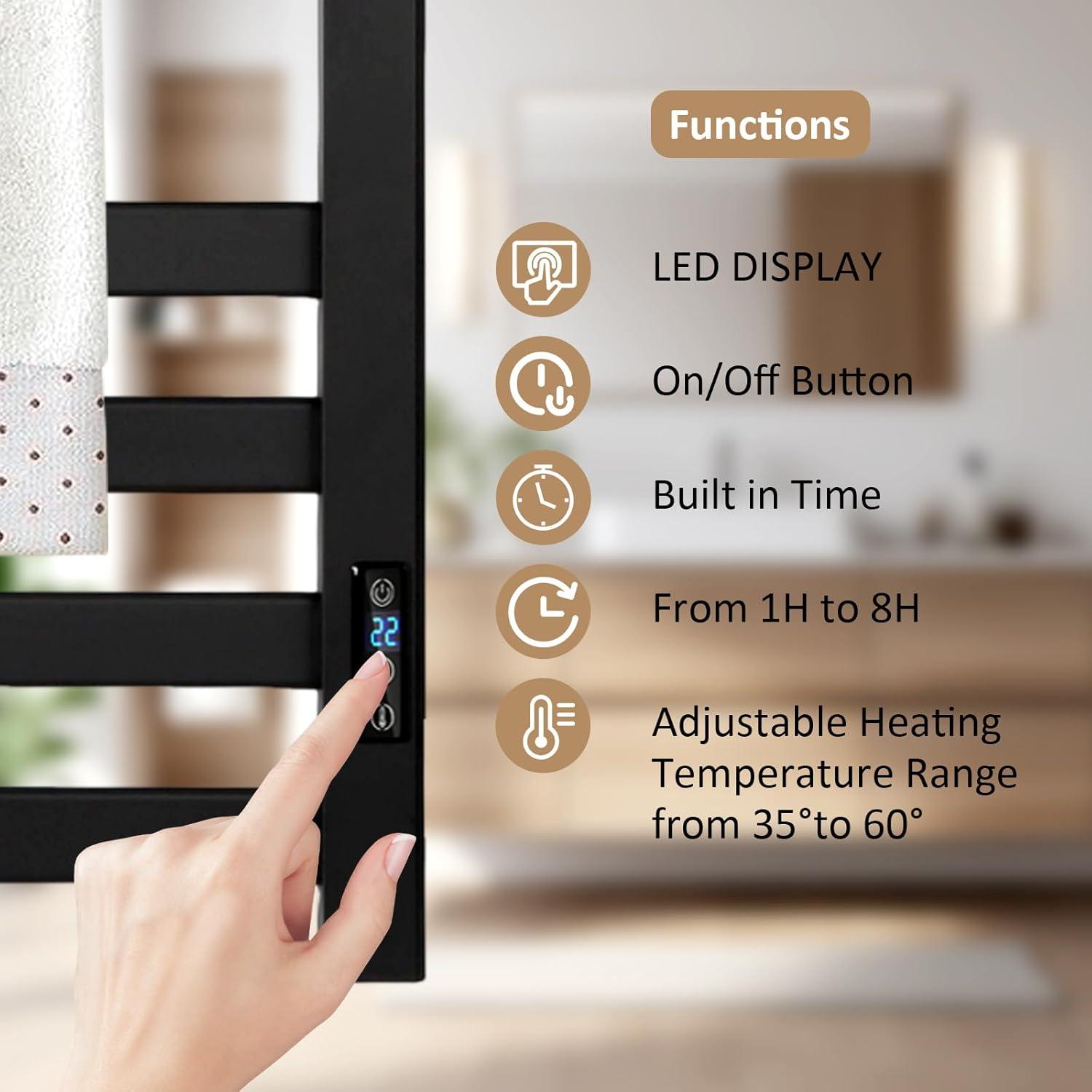 Toallero Calentado AyiDrmjj 10 Barras Negro con Temporizador