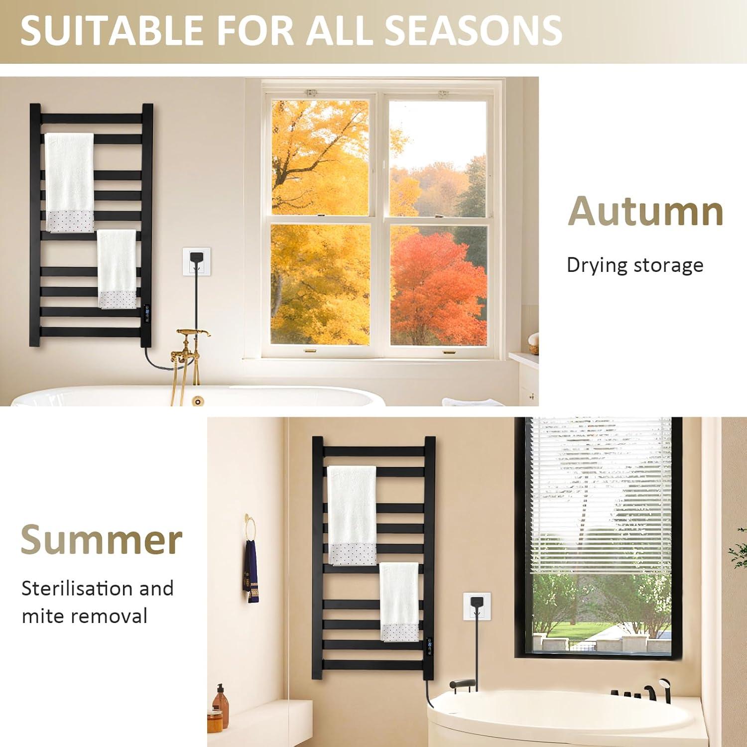 Toallero Calentado AyiDrmjj 10 Barras Negro con Temporizador