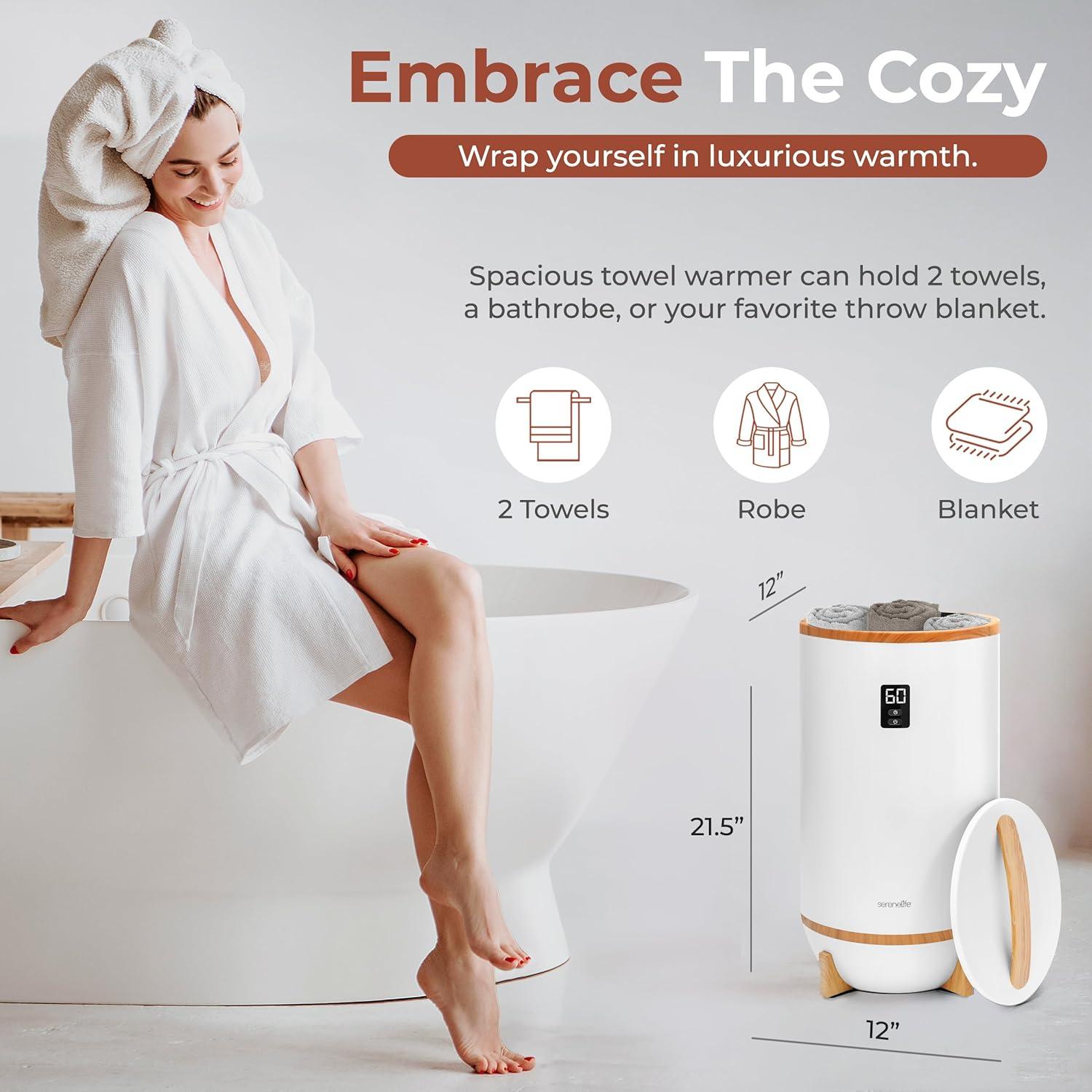 Calentador de Toallas SereneLife SLTLW400 con Temporizador y Soporte Fragante