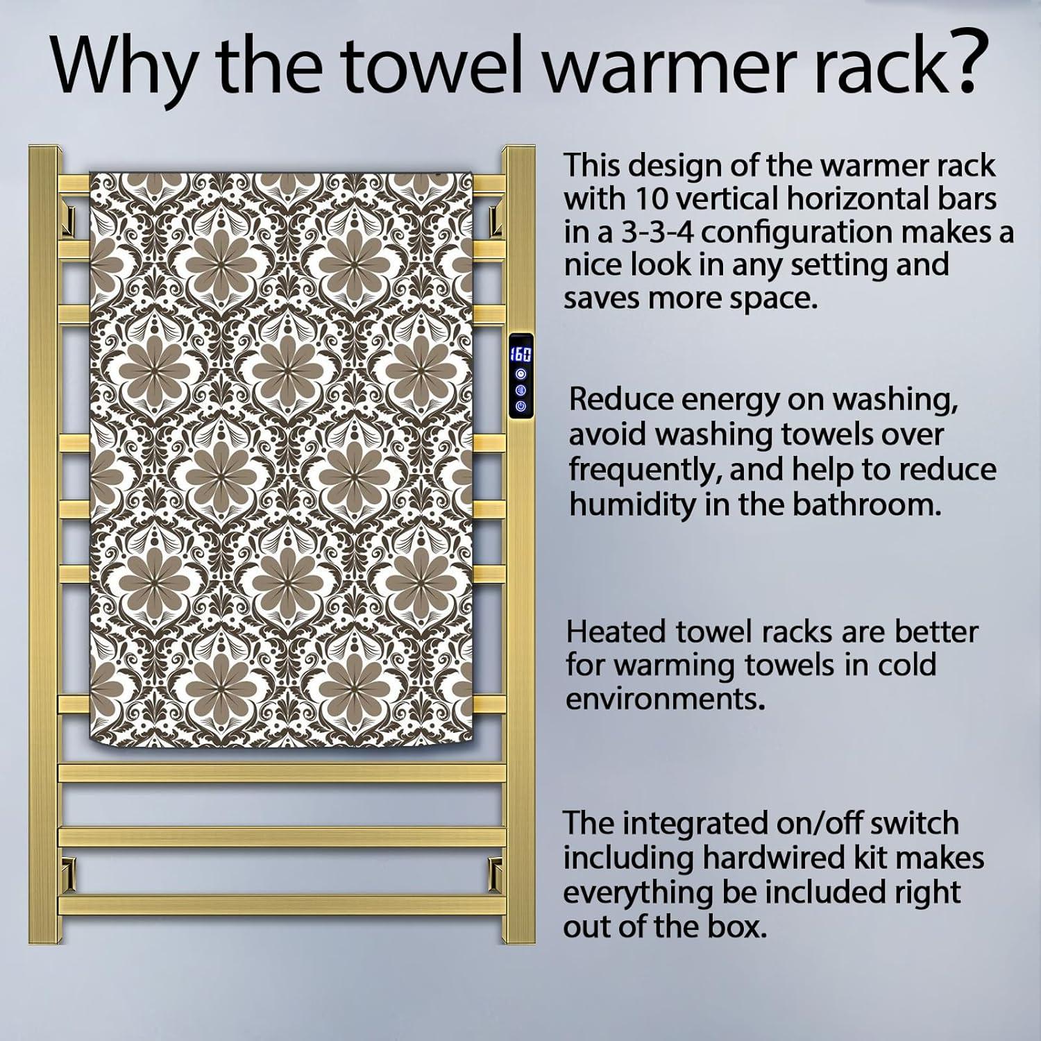 Toallero Calentador Eléctrico XBVV 10 Barras Oro Cepillado
