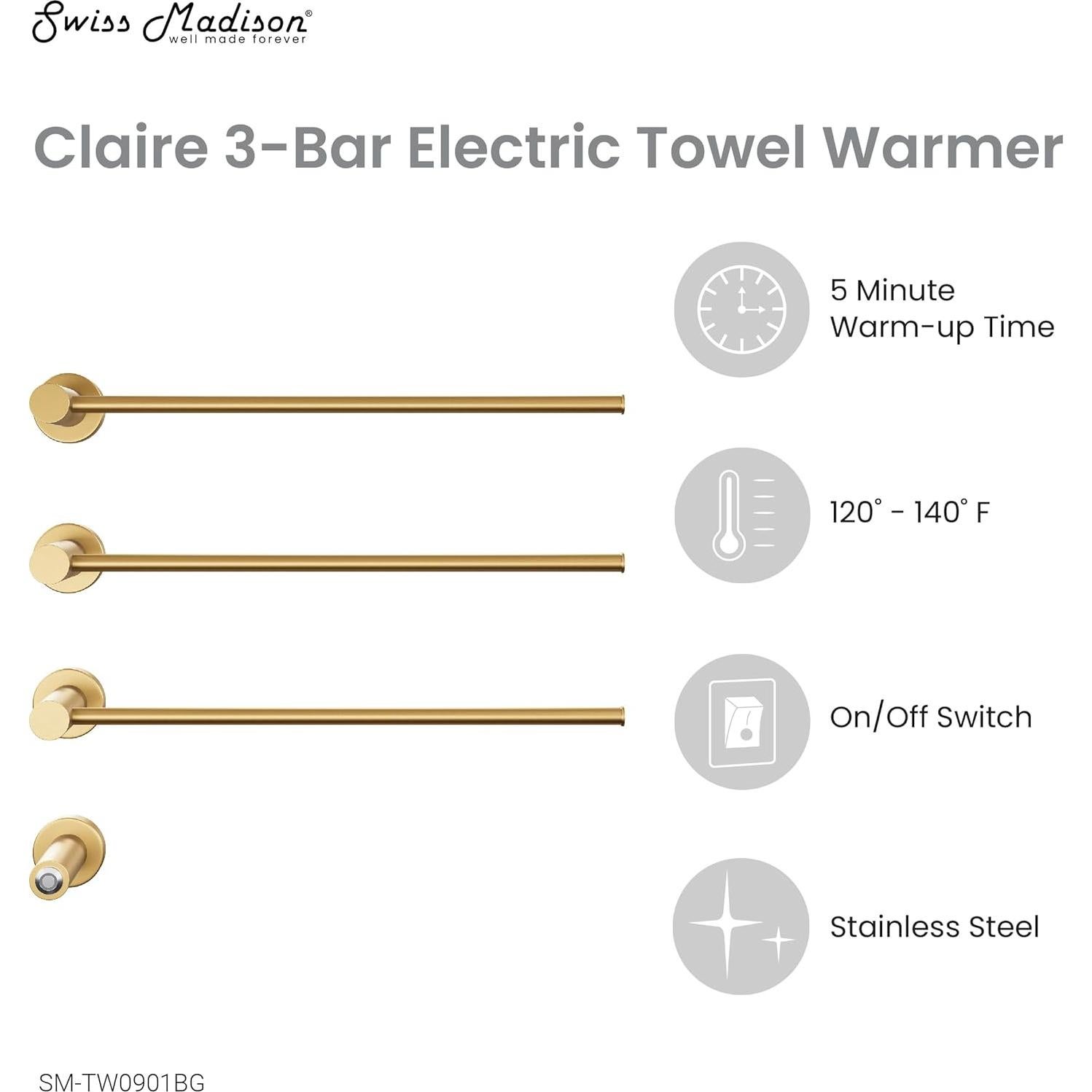Calentador de Toallas Eléctrico Swiss Madison Claire Oro Cepillado
