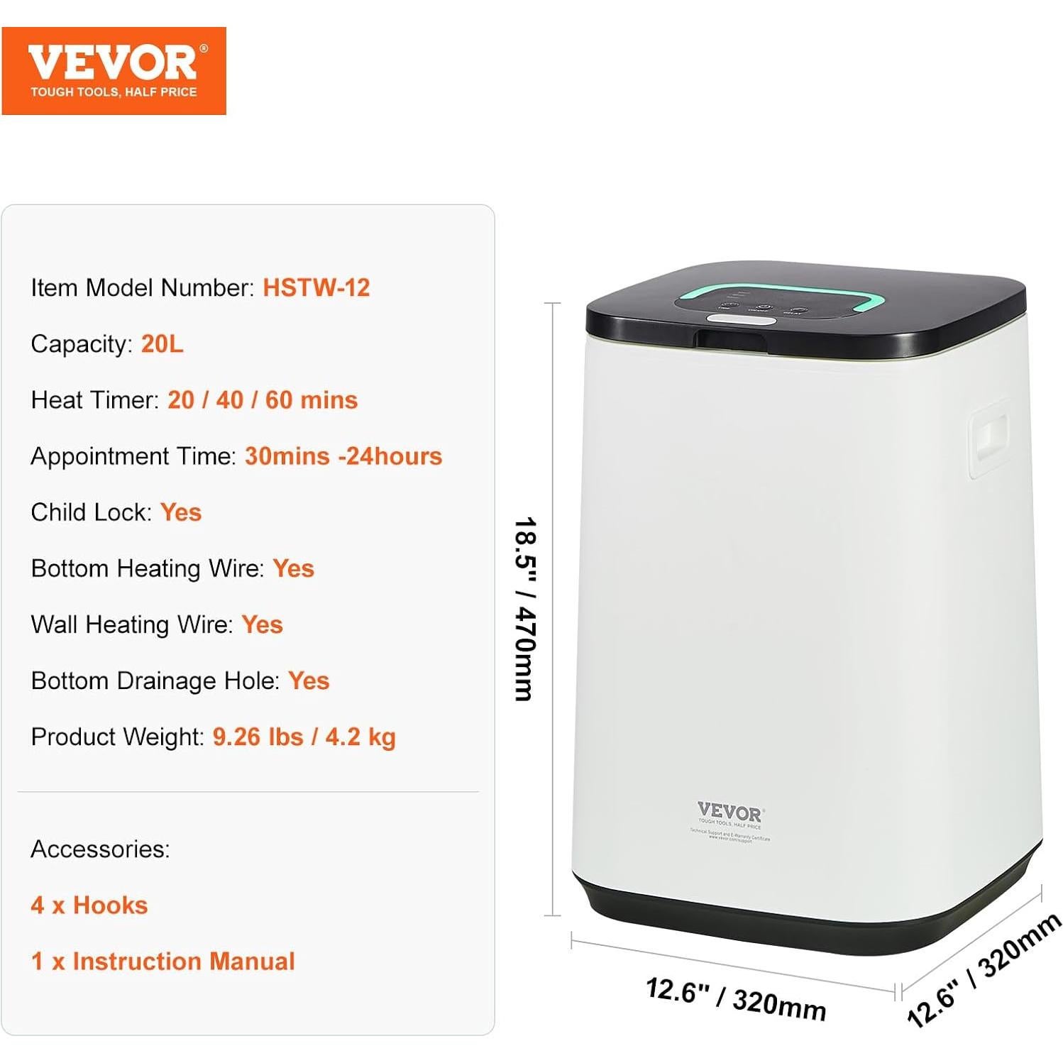 Calentador de Toallas VEVOR 20L con Temporizador y Seguridad